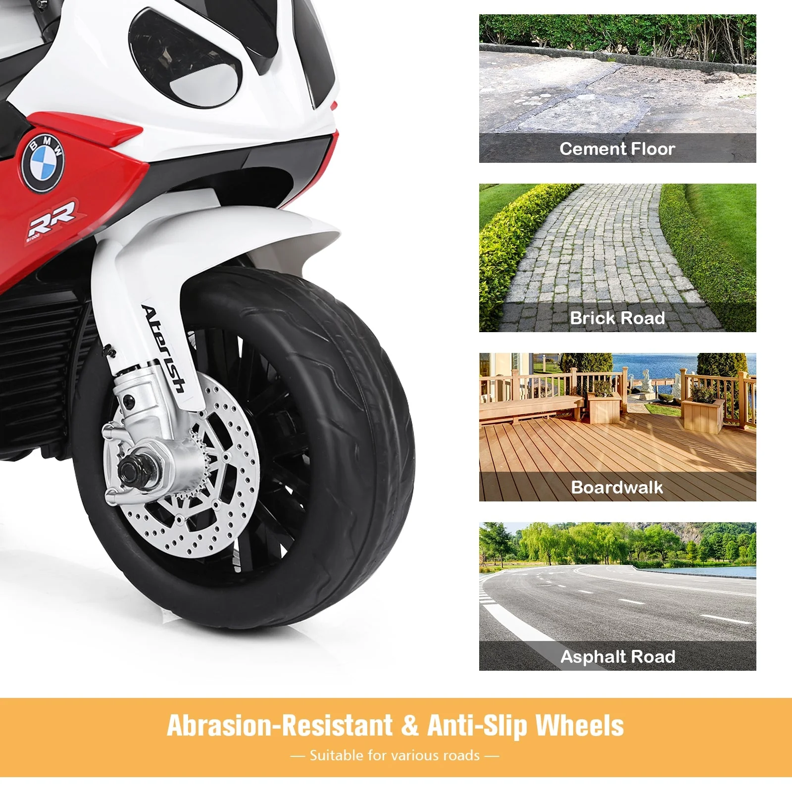 6V Kids 3 Wheels Riding BMW Licensed Electric Motorcycle-Red - Image 6
