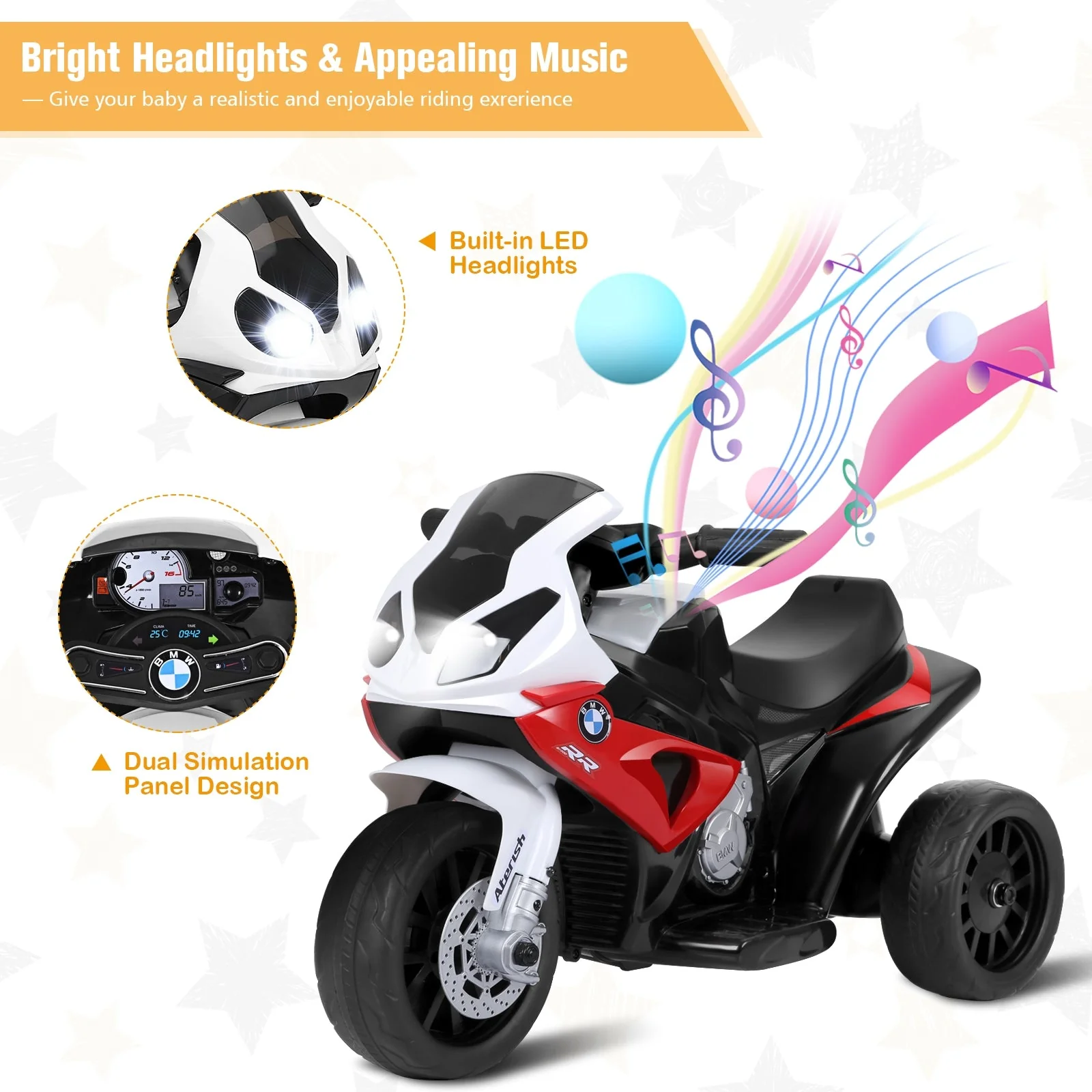 6V Kids 3 Wheels Riding BMW Licensed Electric Motorcycle-Red - Image 7