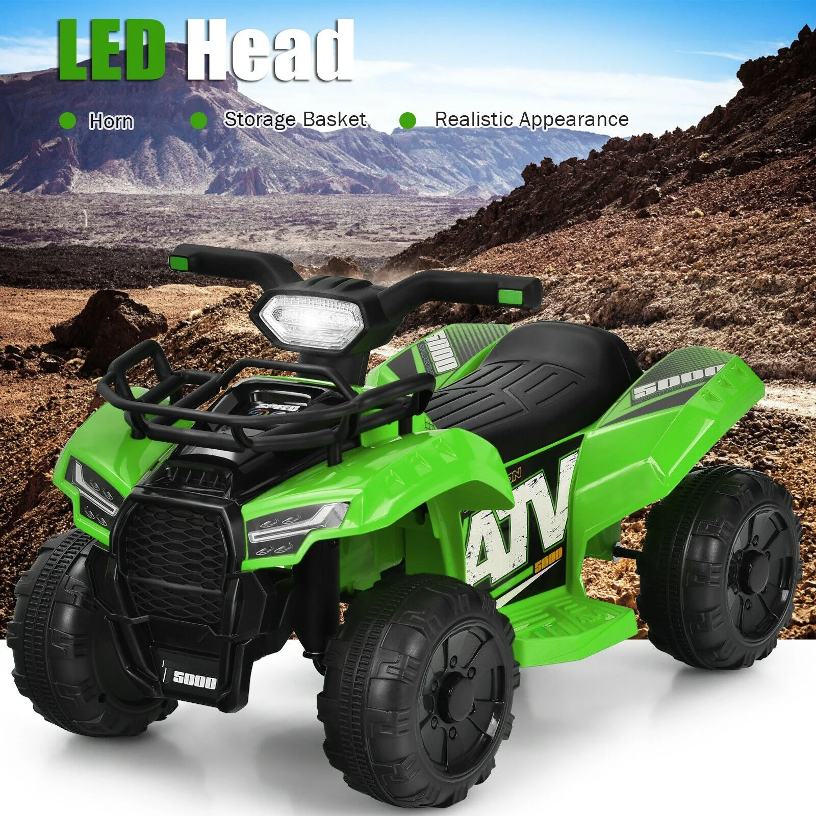 6V Kids ATV Quad Electric Ride On Car with LED Light and MP3-Green - Image 5