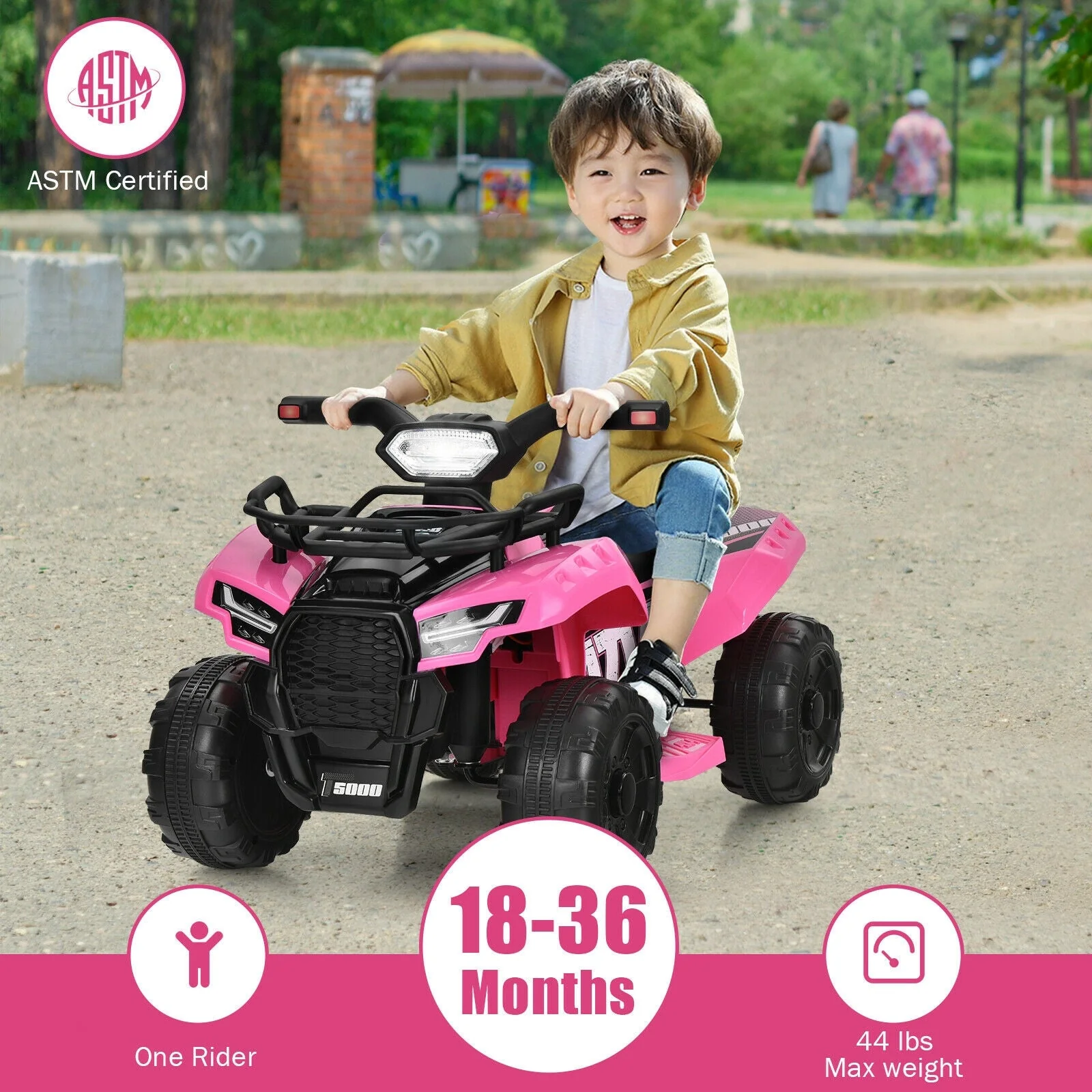 6V Kids ATV Quad Electric Ride On Car with LED Light and MP3-Pink - Image 7