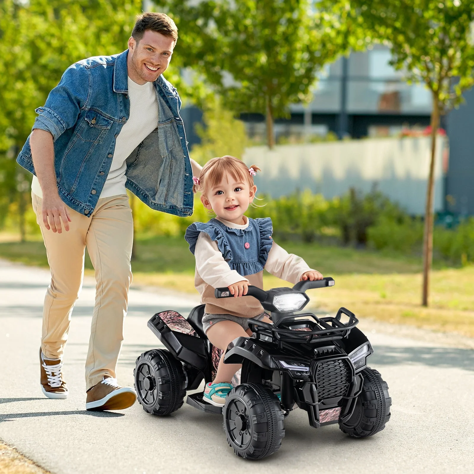 6V Kids ATV Quad Electric Ride On Car with LED Light and MP3-Solid Black - Image 2
