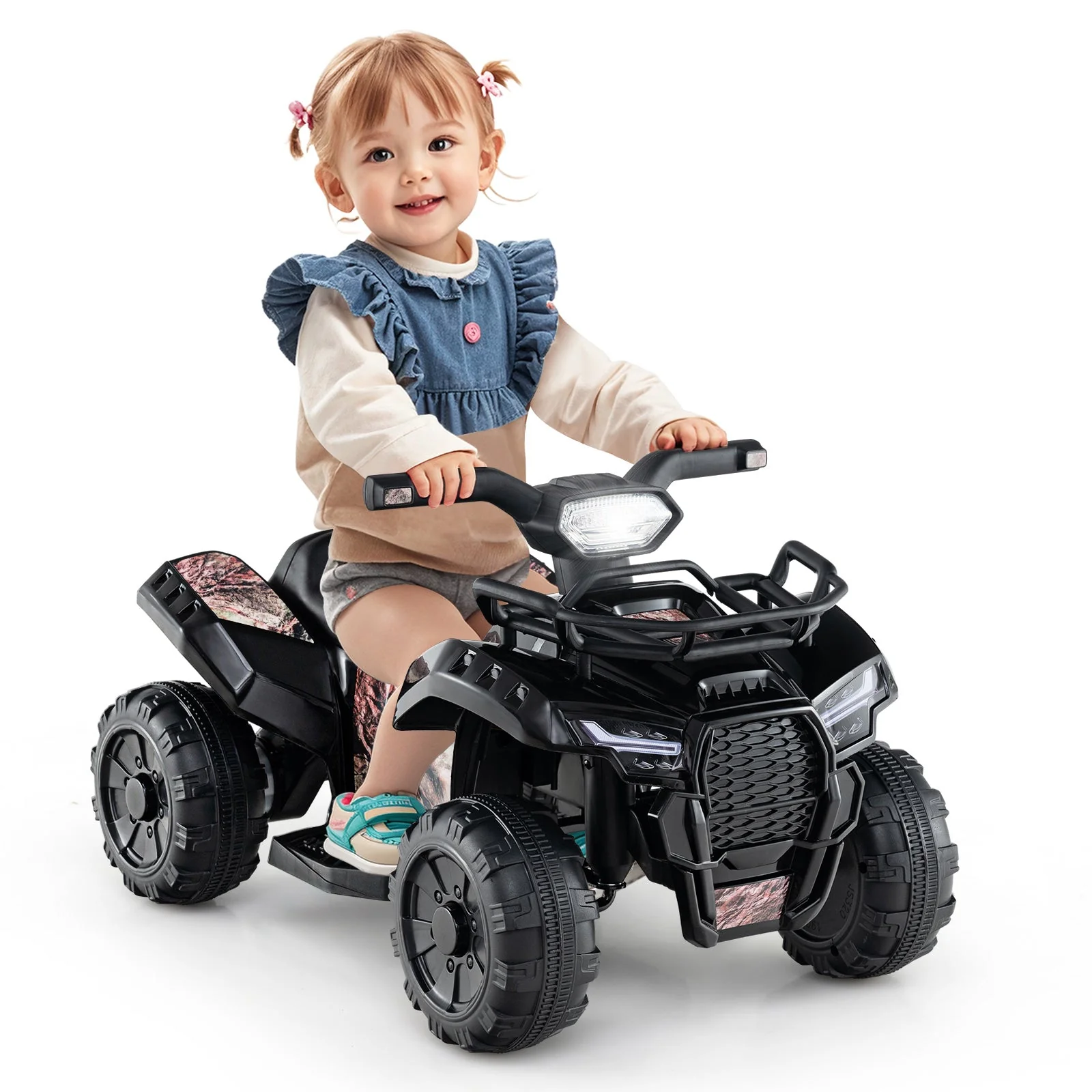 6V Kids ATV Quad Electric Ride On Car with LED Light and MP3-Solid Black - Image 4