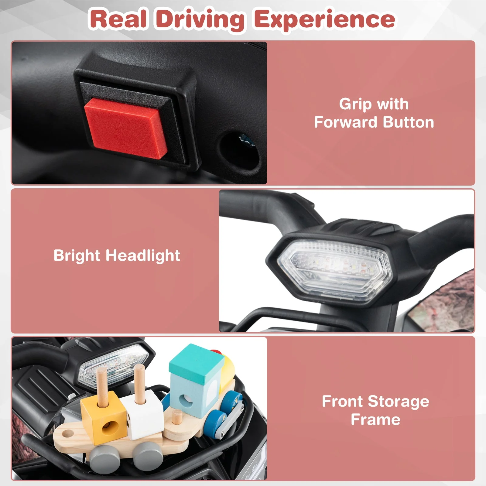 6V Kids ATV Quad Electric Ride On Car with LED Light and MP3-Solid Black - Image 8