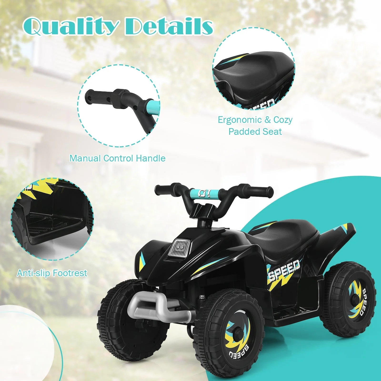 6V Kids Electric ATV 4 Wheels Ride-On Toy -Black - Image 8