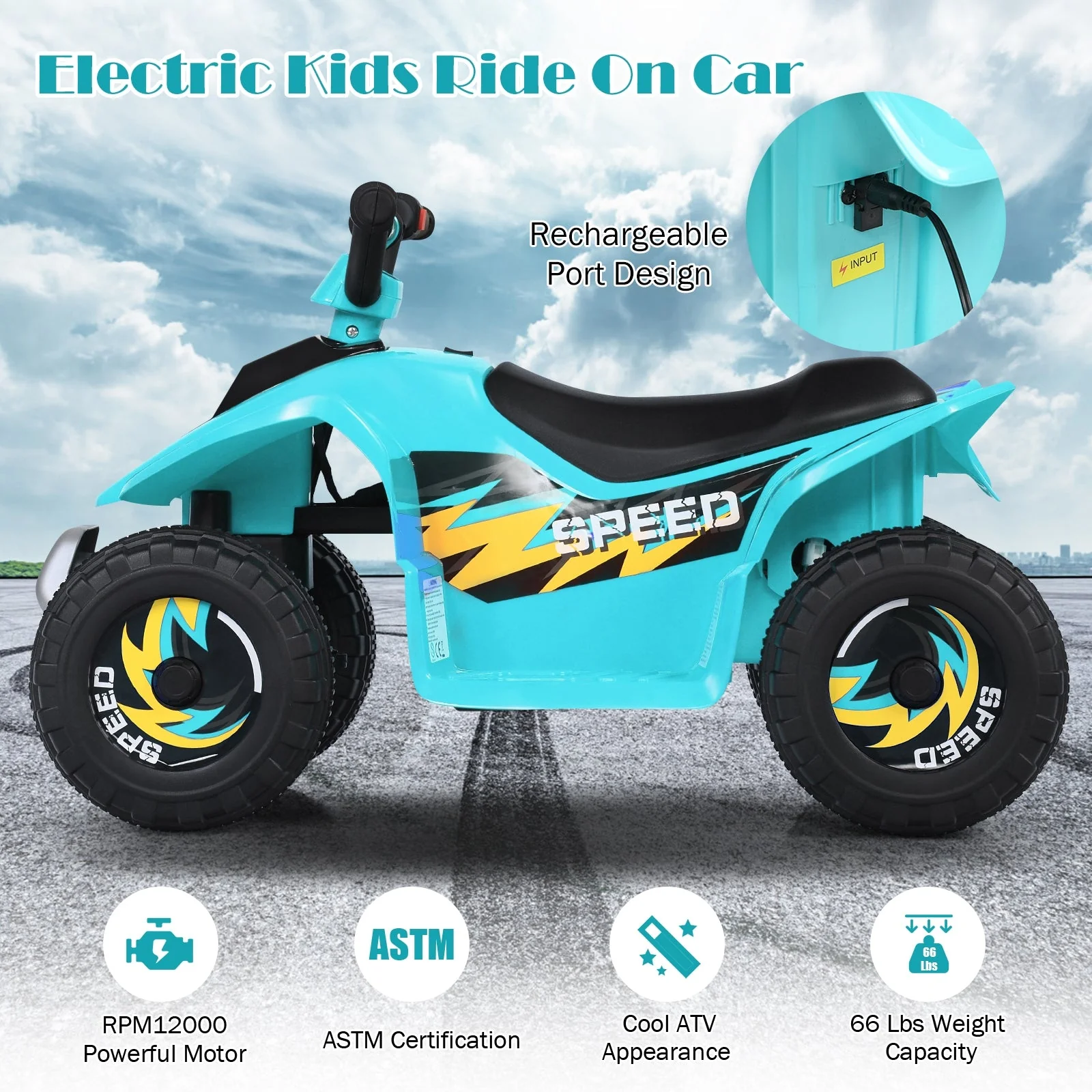 6V Kids Electric ATV 4 Wheels Ride-On Toy -Blue - Image 7