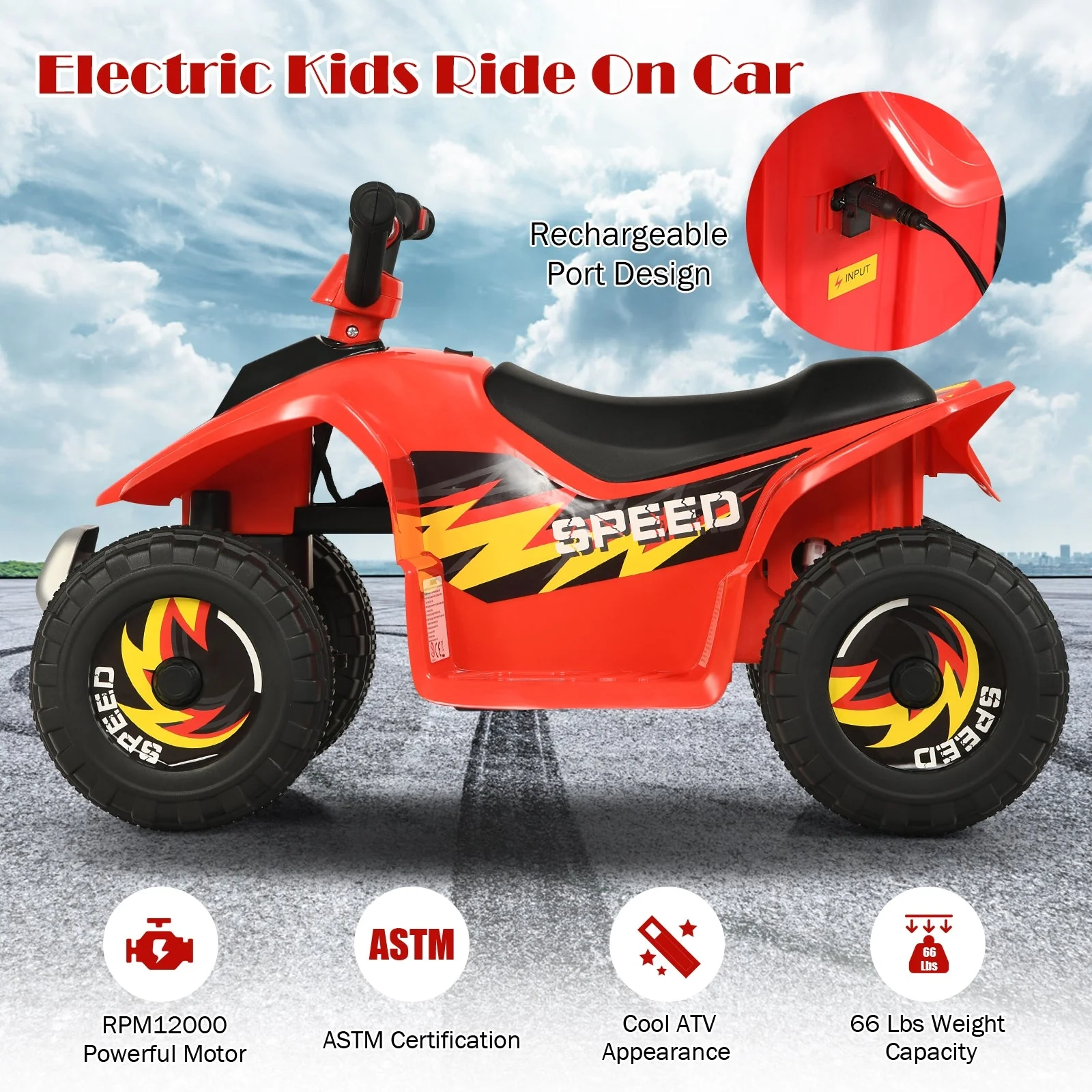6V Kids Electric ATV 4 Wheels Ride-On Toy-Red - Image 7