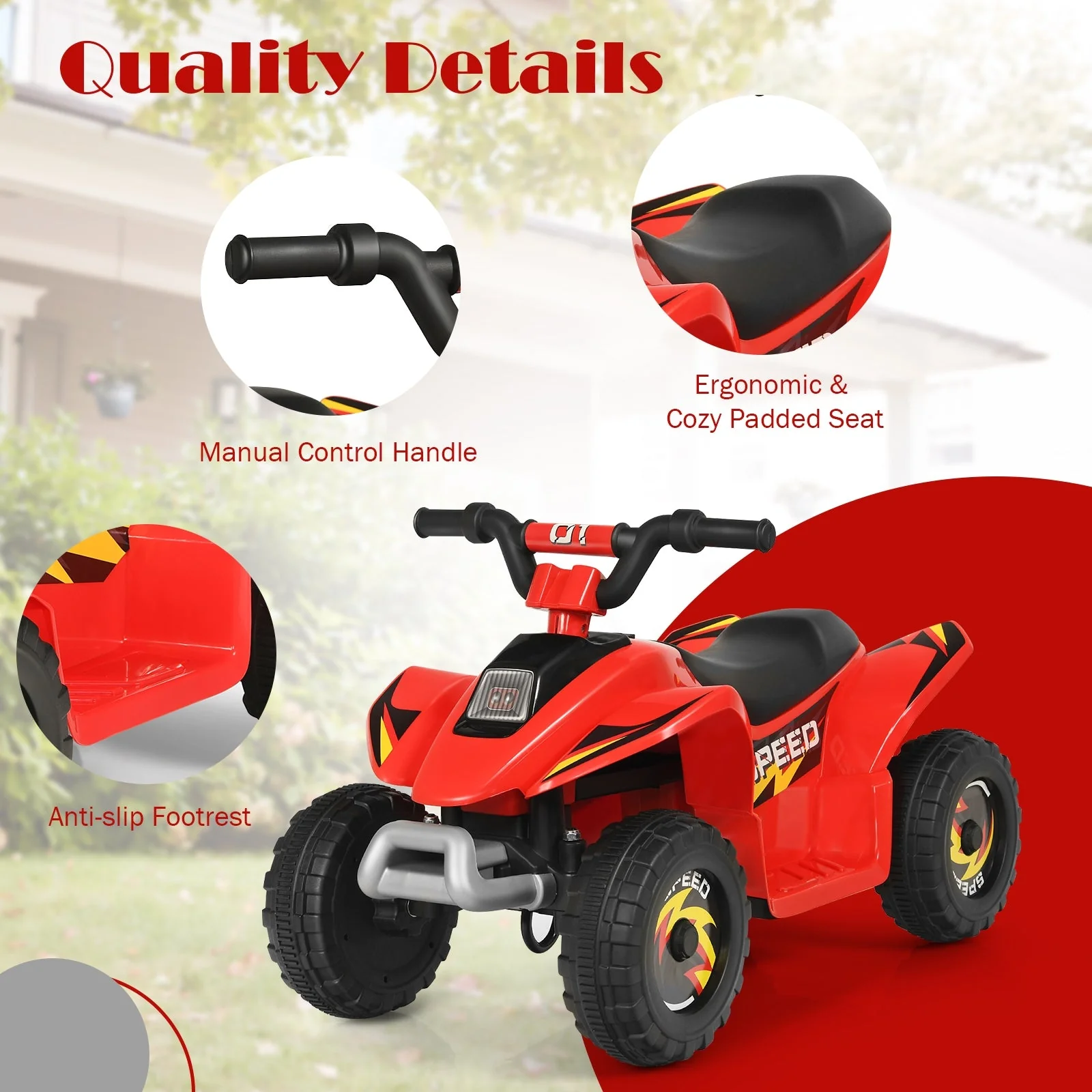 6V Kids Electric ATV 4 Wheels Ride-On Toy-Red - Image 8