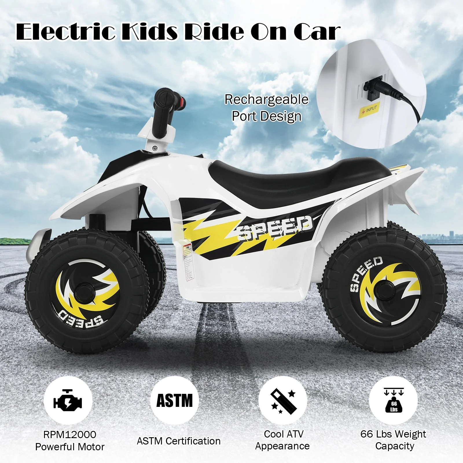 6V Kids Electric ATV 4 Wheels Ride-On Toy-White - Image 7