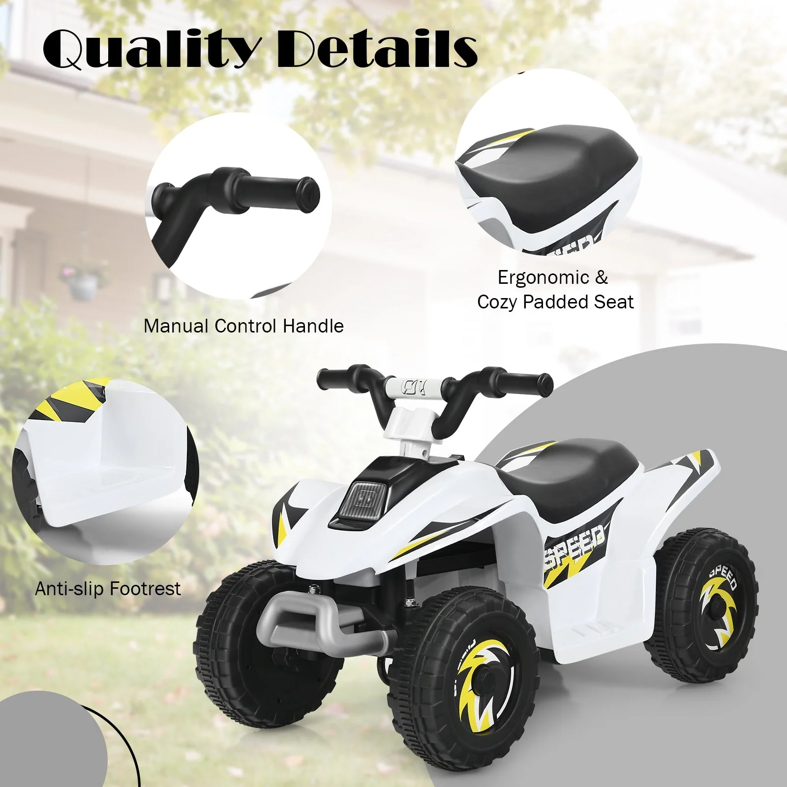 6V Kids Electric ATV 4 Wheels Ride-On Toy-White - Image 8