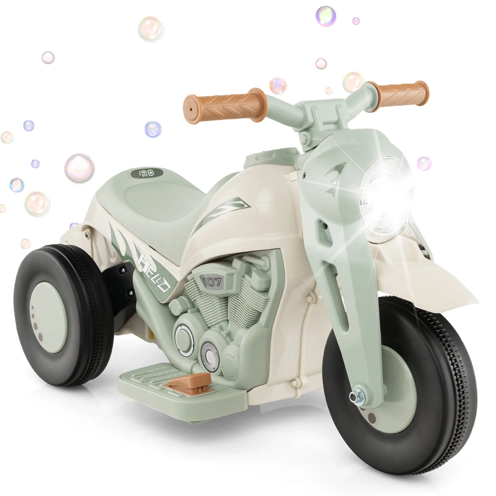 6V Kids Electric Ride on Motorcycle with Bubble Maker and Music-Beige - Image 2