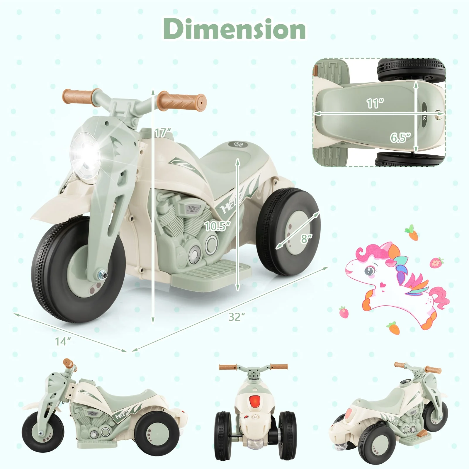 6V Kids Electric Ride on Motorcycle with Bubble Maker and Music-Beige - Image 4