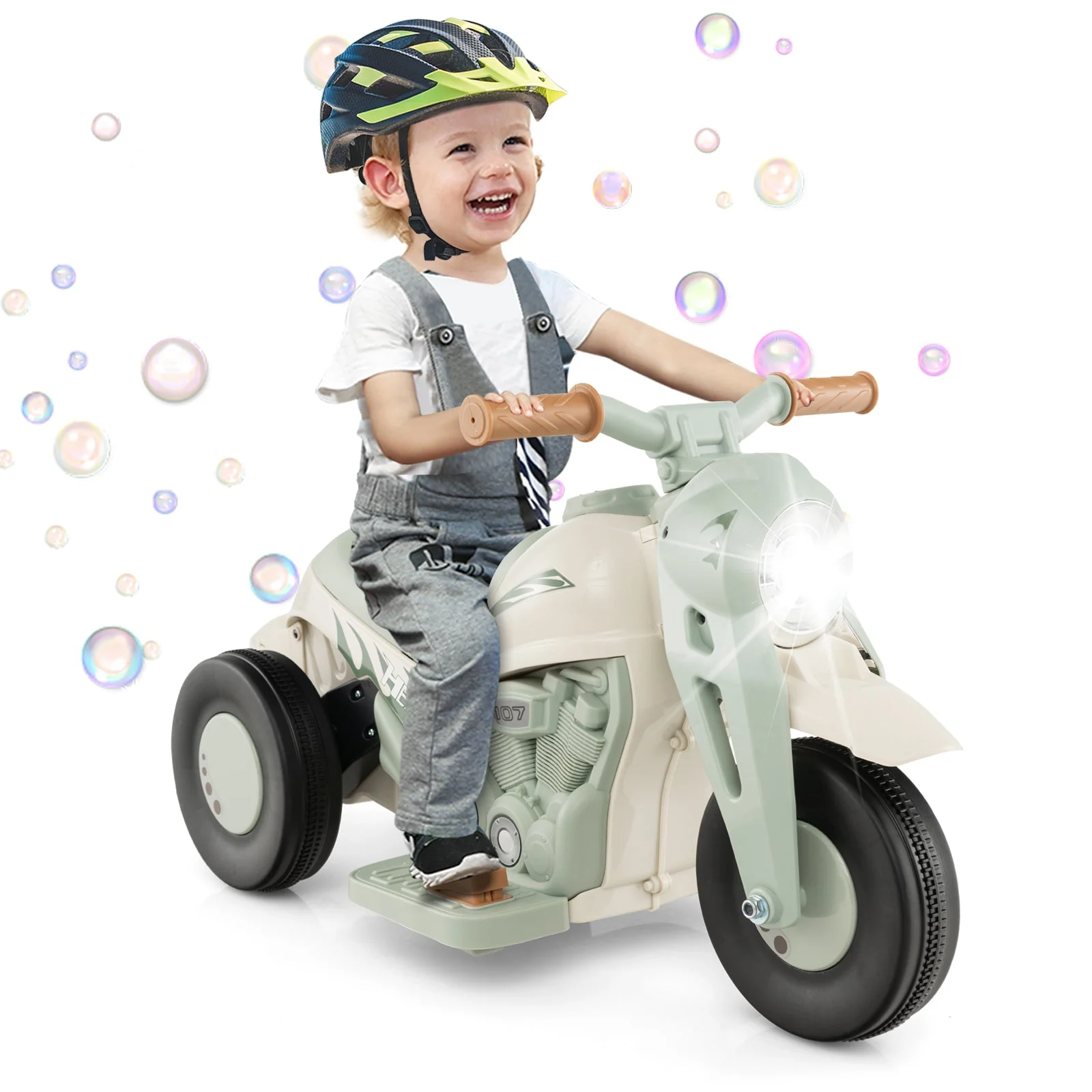 6V Kids Electric Ride on Motorcycle with Bubble Maker and Music-Beige - Image 5