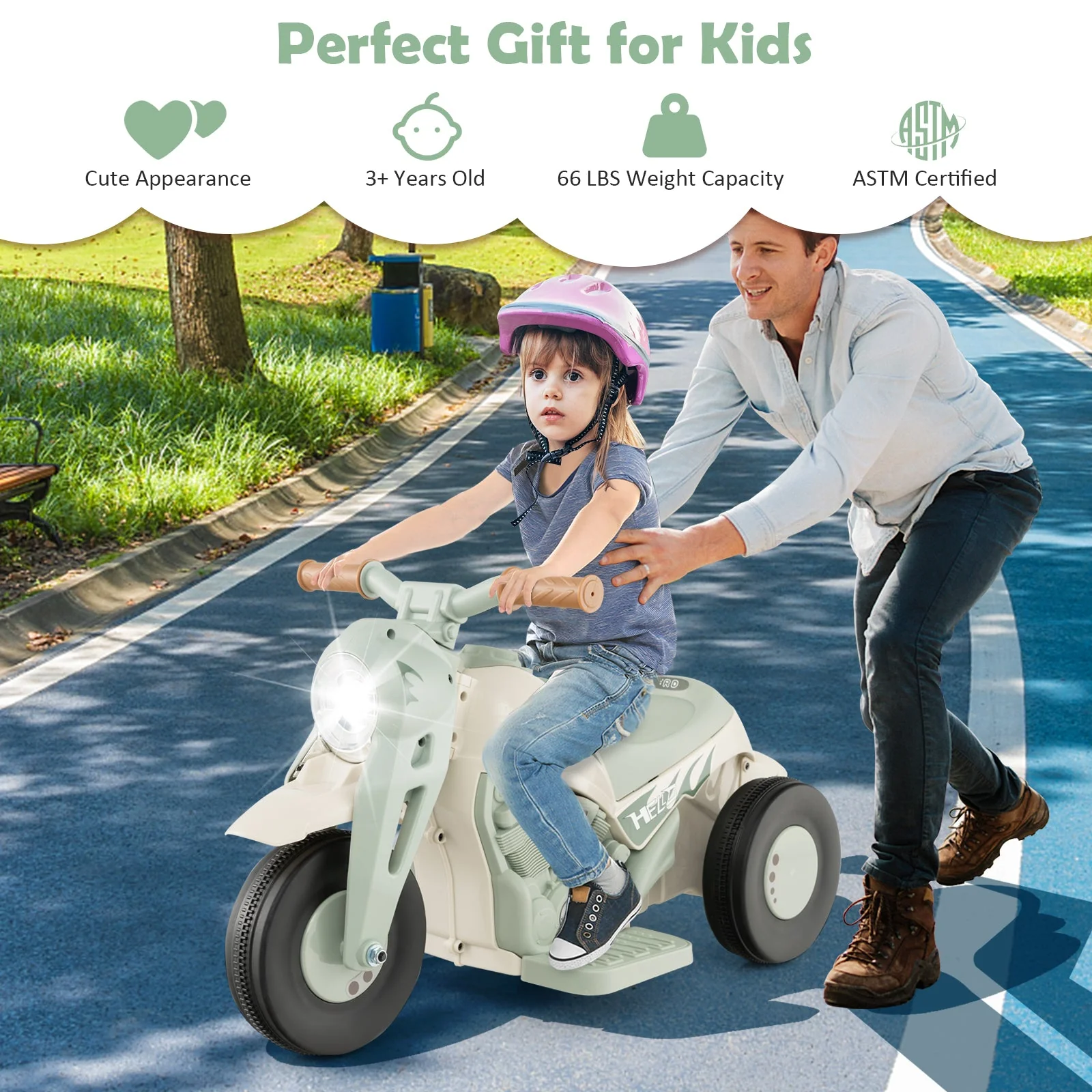 6V Kids Electric Ride on Motorcycle with Bubble Maker and Music-Beige - Image 6