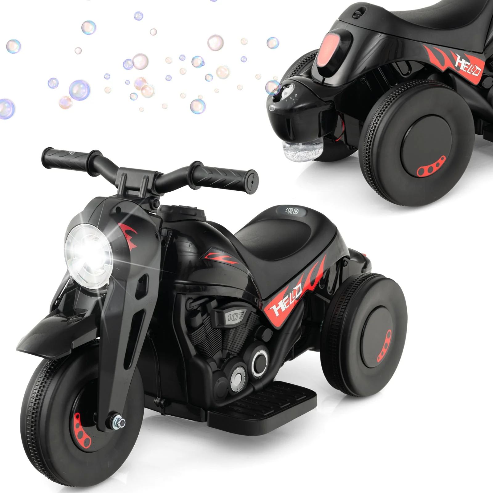 6V Kids Electric Ride on Motorcycle with Bubble Maker and Music-Black - Image 3