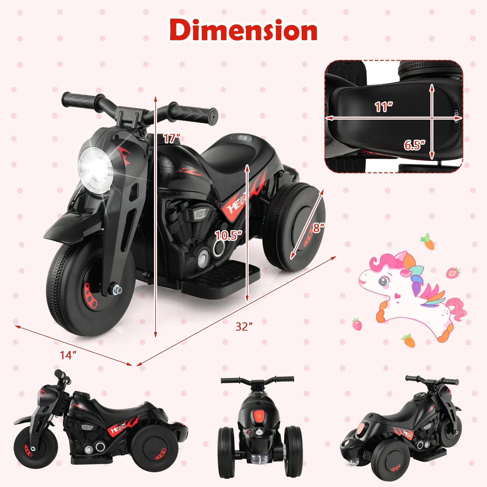 6V Kids Electric Ride on Motorcycle with Bubble Maker and Music-Black - Image 4