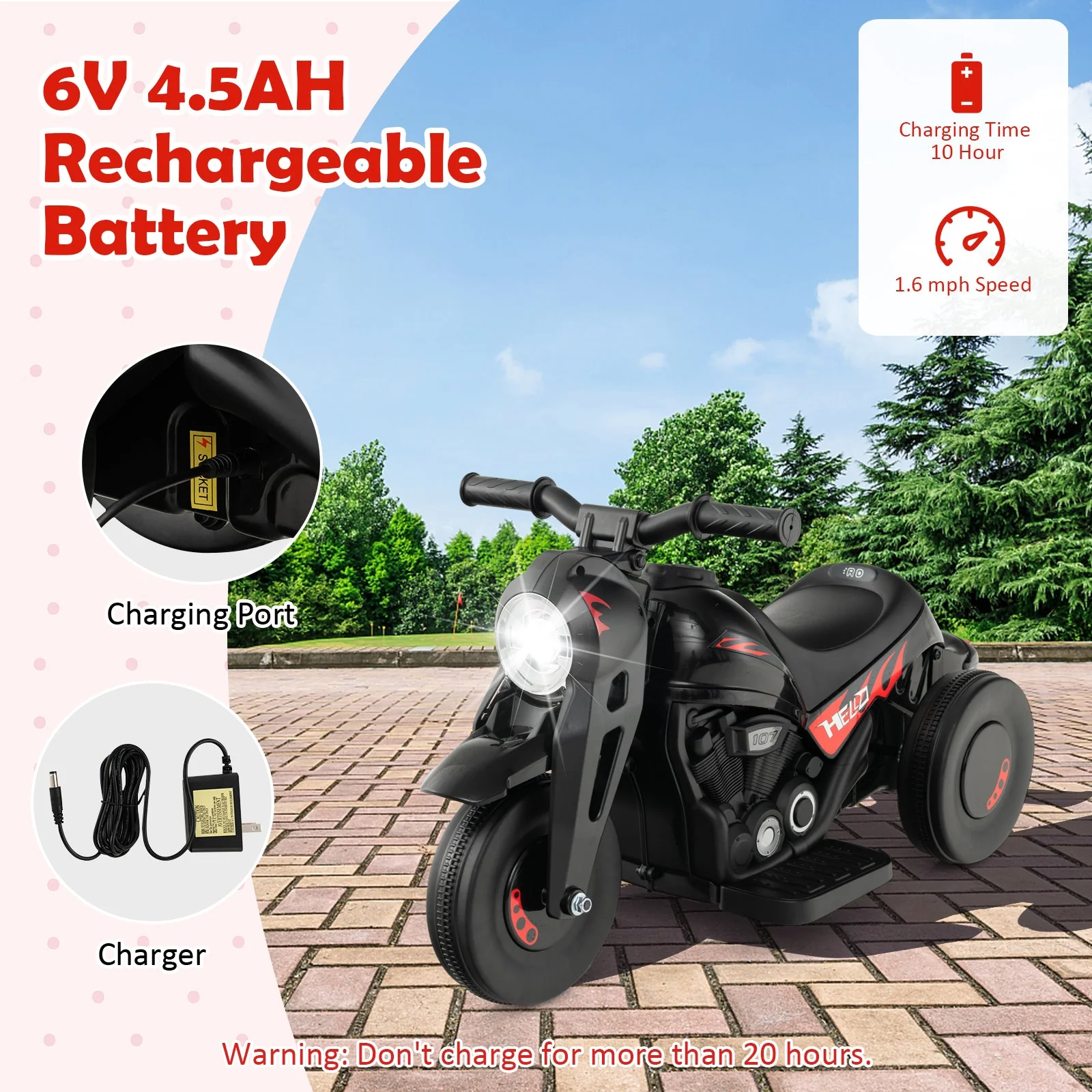 6V Kids Electric Ride on Motorcycle with Bubble Maker and Music-Black - Image 7