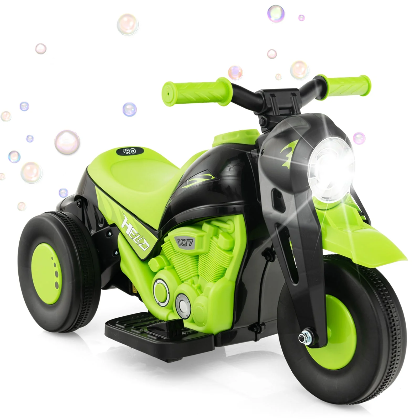 6V Kids Electric Ride on Motorcycle with Bubble Maker and Music-Green - Image 2
