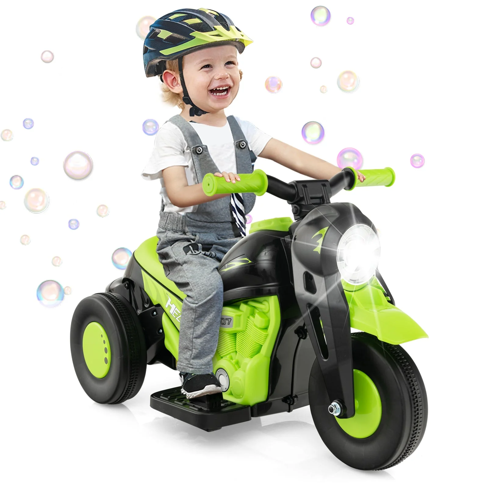 6V Kids Electric Ride on Motorcycle with Bubble Maker and Music-Green - Image 3