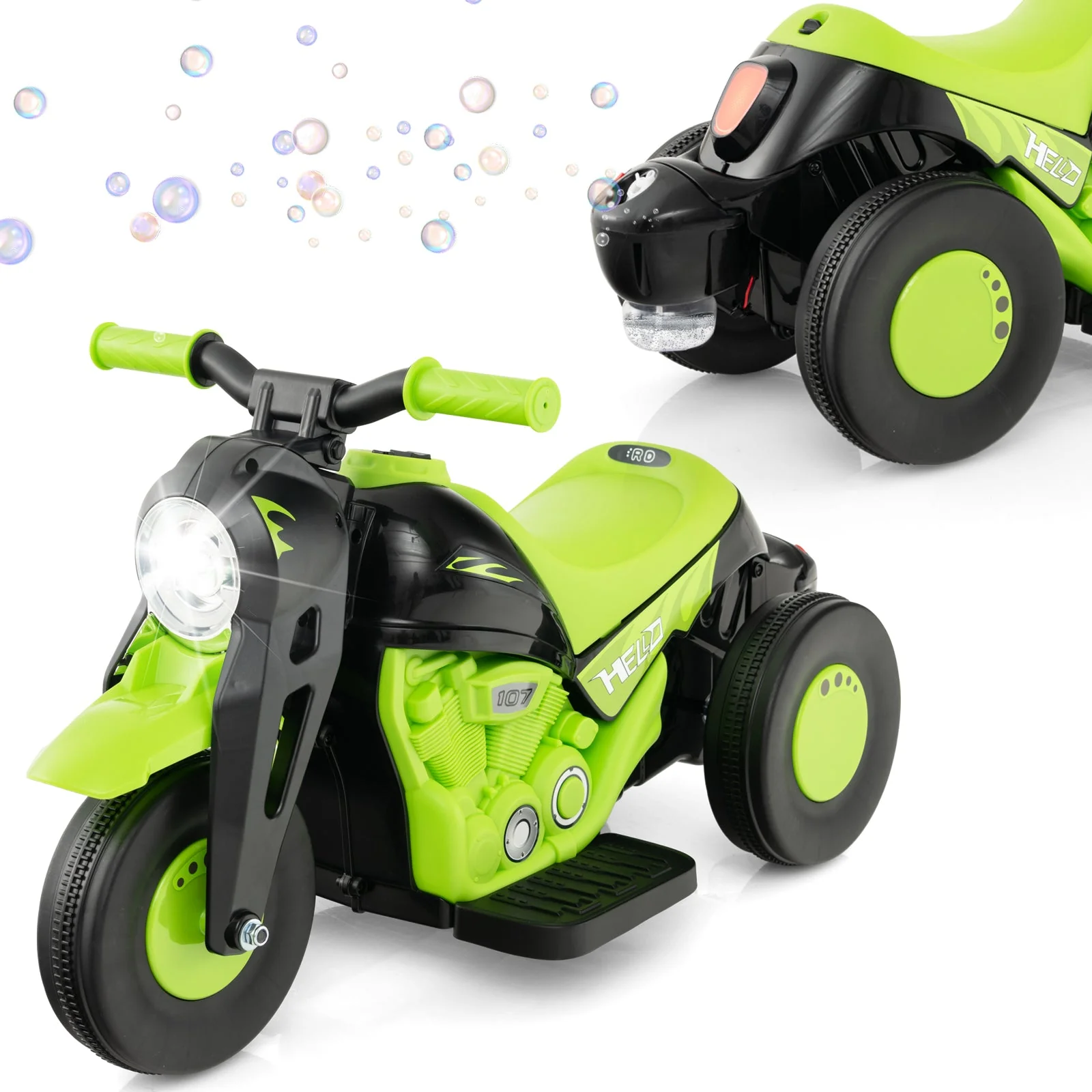 6V Kids Electric Ride on Motorcycle with Bubble Maker and Music-Green - Image 5