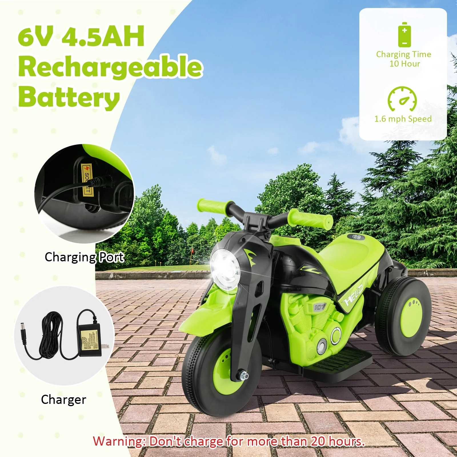 6V Kids Electric Ride on Motorcycle with Bubble Maker and Music-Green - Image 7