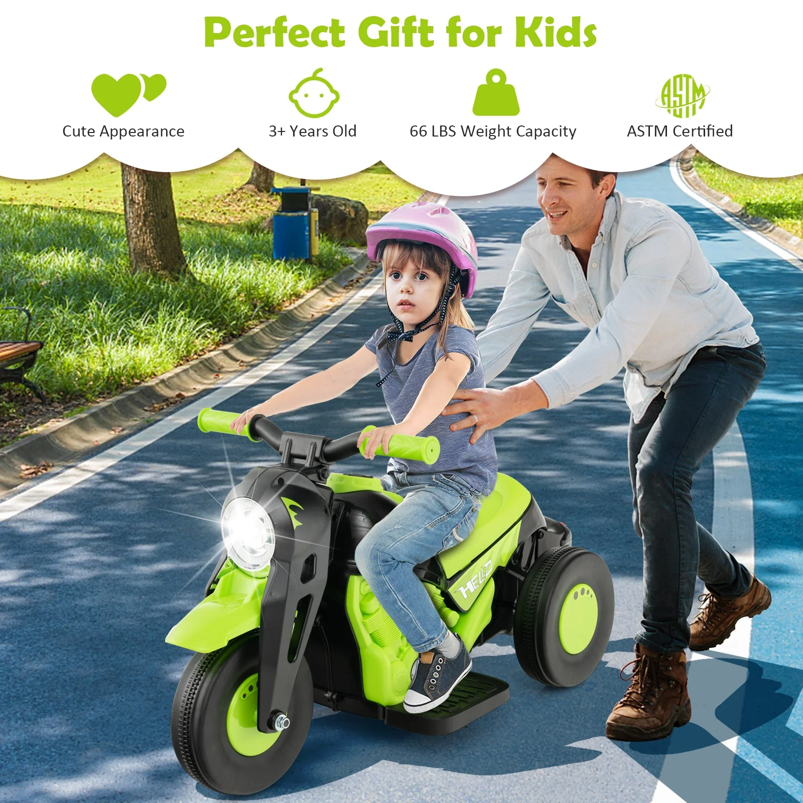 6V Kids Electric Ride on Motorcycle with Bubble Maker and Music-Green - Image 8