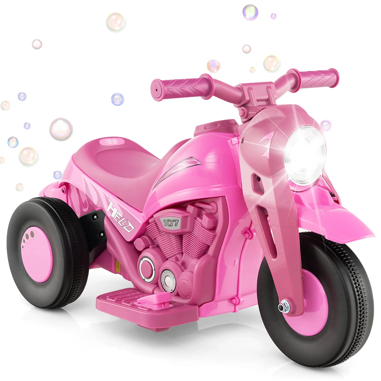 6V Kids Electric Ride on Motorcycle with Bubble Maker and Music-Pink - Image 2