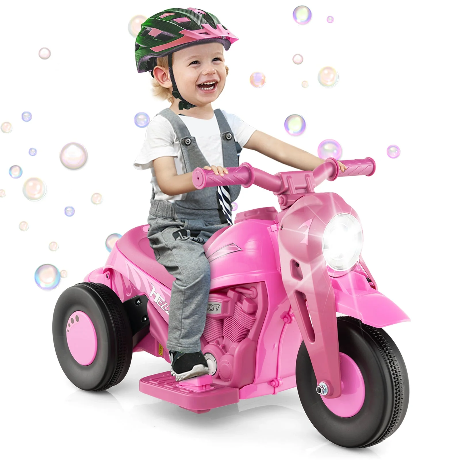 6V Kids Electric Ride on Motorcycle with Bubble Maker and Music-Pink - Image 3