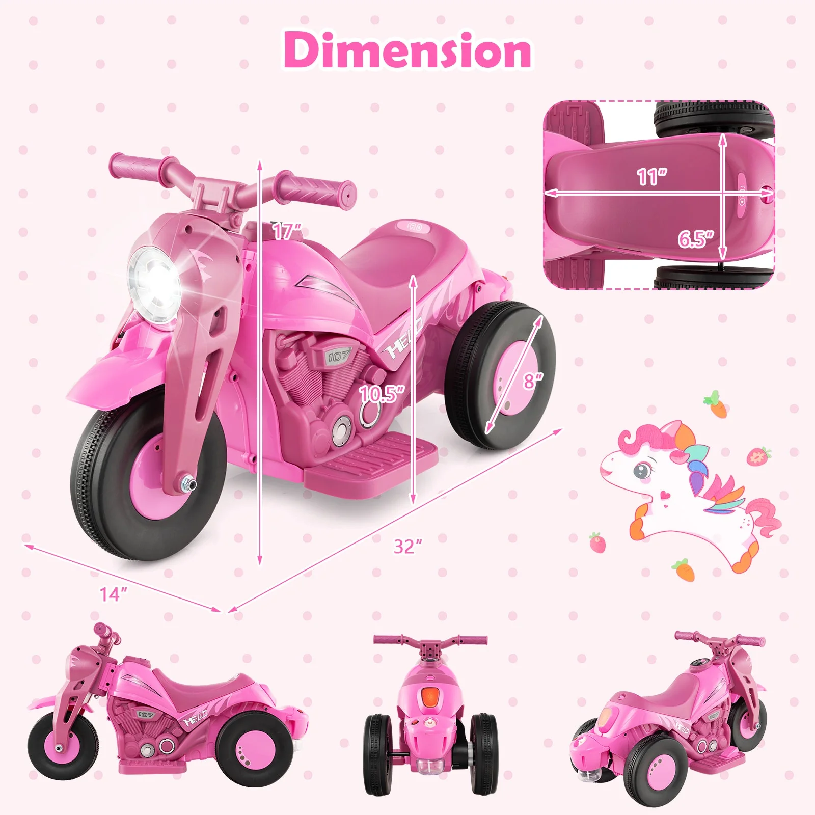 6V Kids Electric Ride on Motorcycle with Bubble Maker and Music-Pink - Image 4