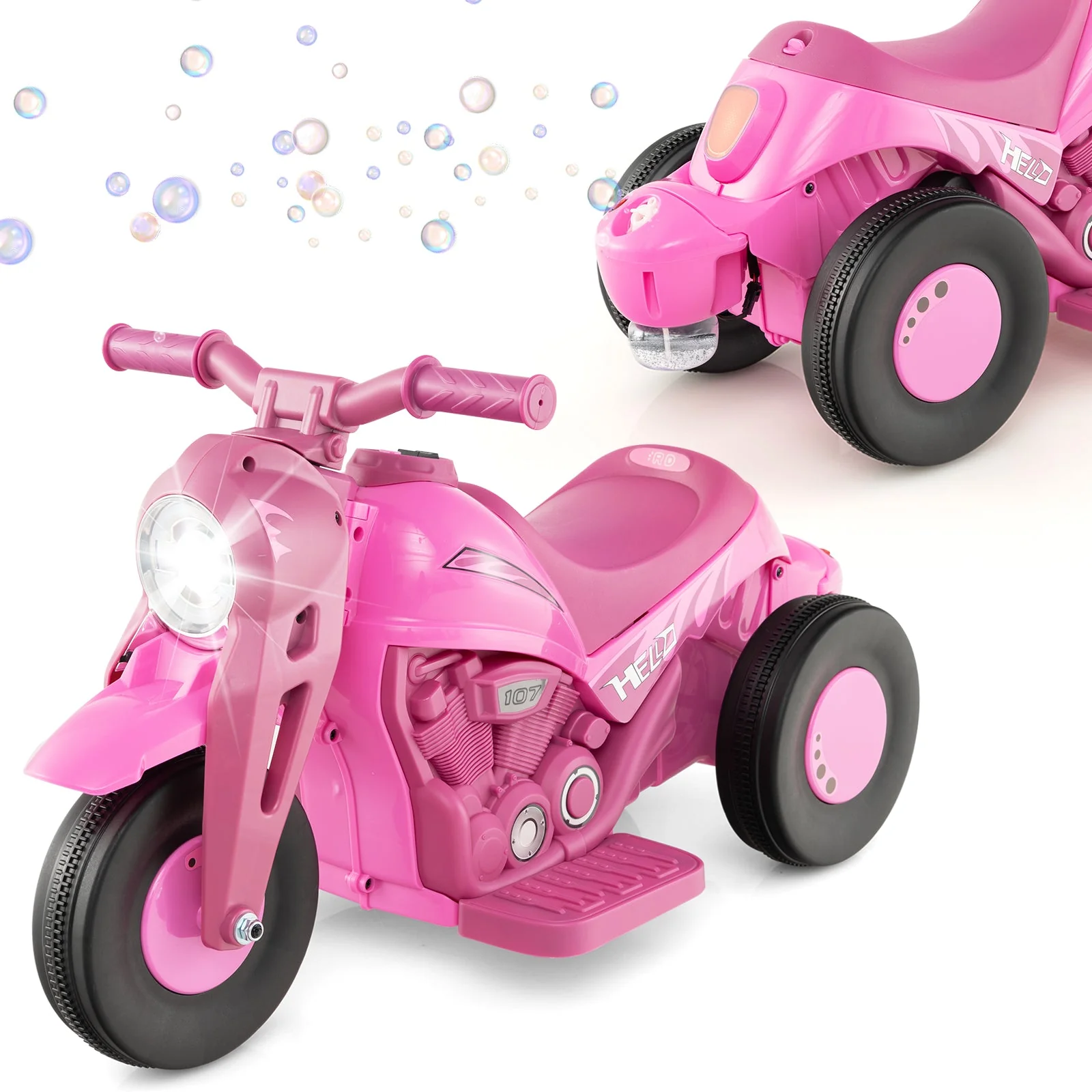 6V Kids Electric Ride on Motorcycle with Bubble Maker and Music-Pink - Image 5