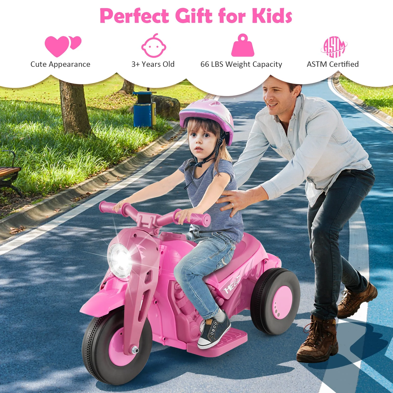 6V Kids Electric Ride on Motorcycle with Bubble Maker and Music-Pink - Image 6