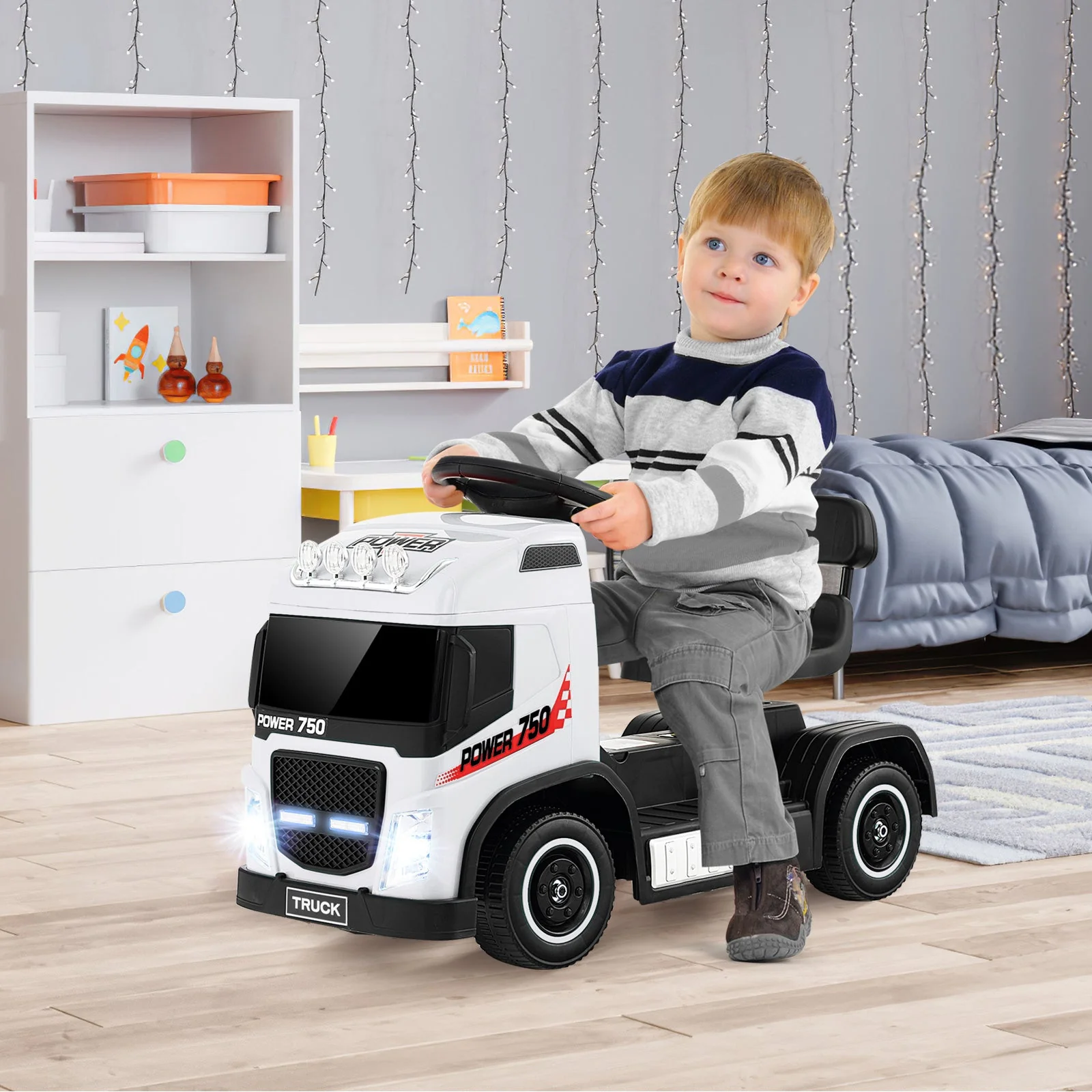 6V Kids Electric Ride-on Truck with Height Adjustable Seat-White - Image 2