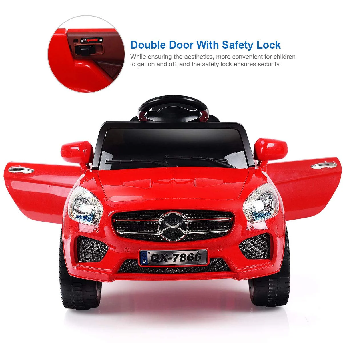 6V Kids Remote Control Battery Powered LED Lights Riding Car-Red - Image 4