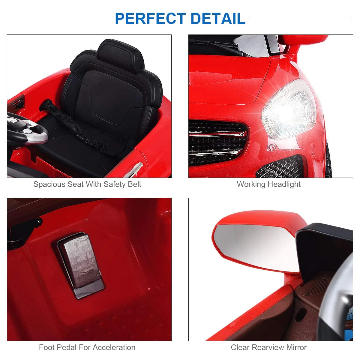 6V Kids Remote Control Battery Powered LED Lights Riding Car-Red - Image 6