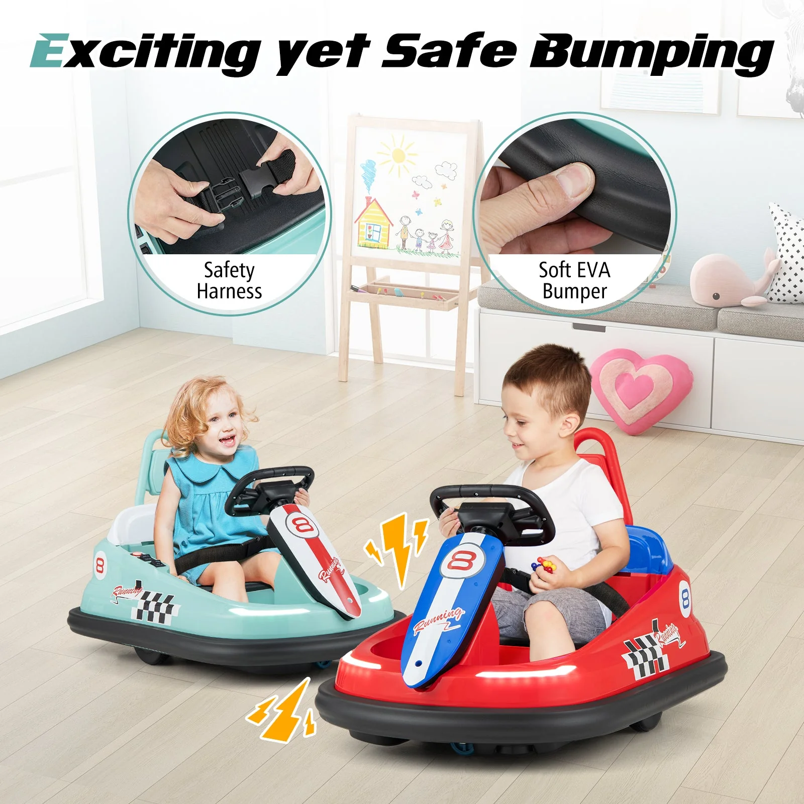 6V kids Ride-on Bumper Car with 360° Spinning and Dual Motors-Green - Image 2