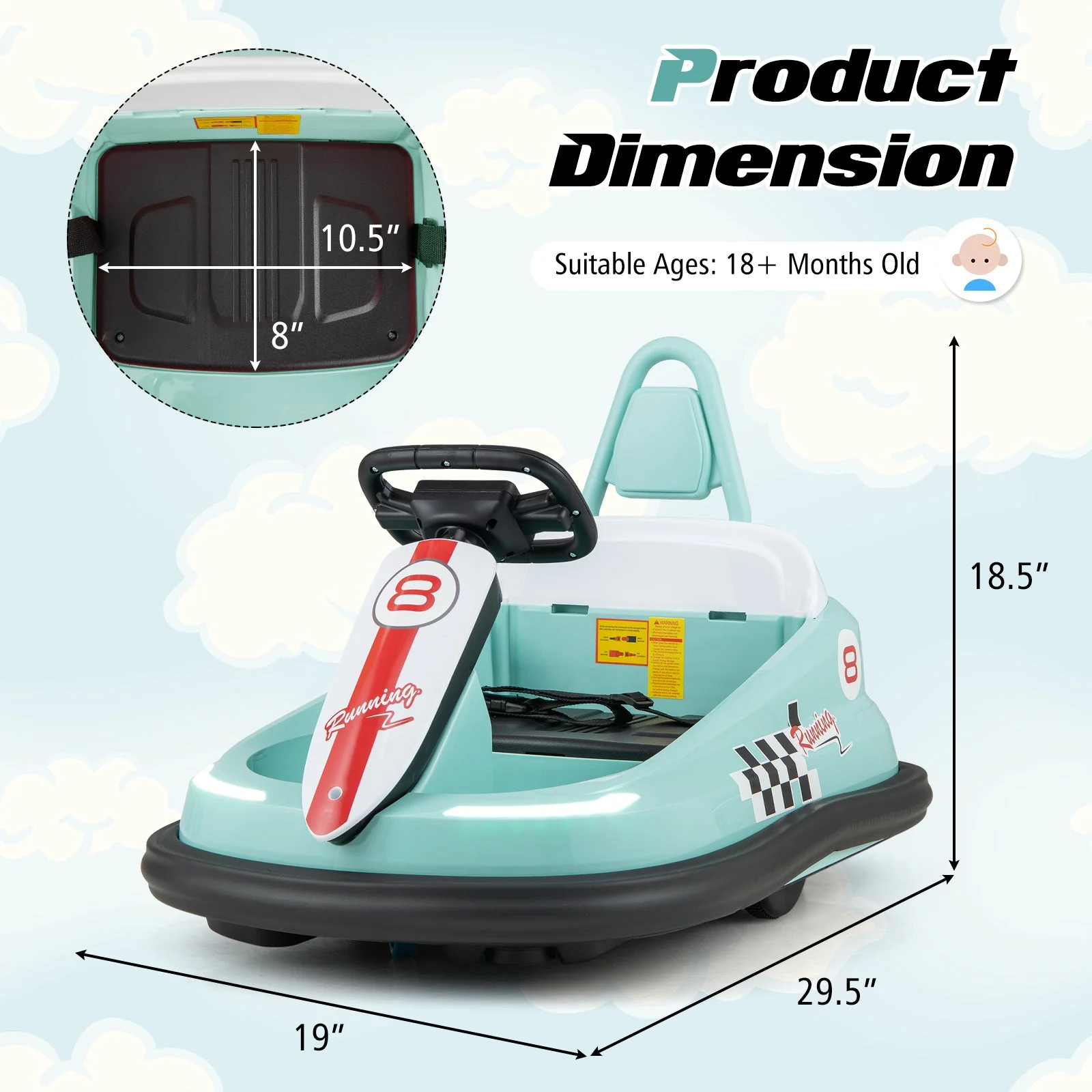 6V kids Ride-on Bumper Car with 360° Spinning and Dual Motors-Green - Image 5