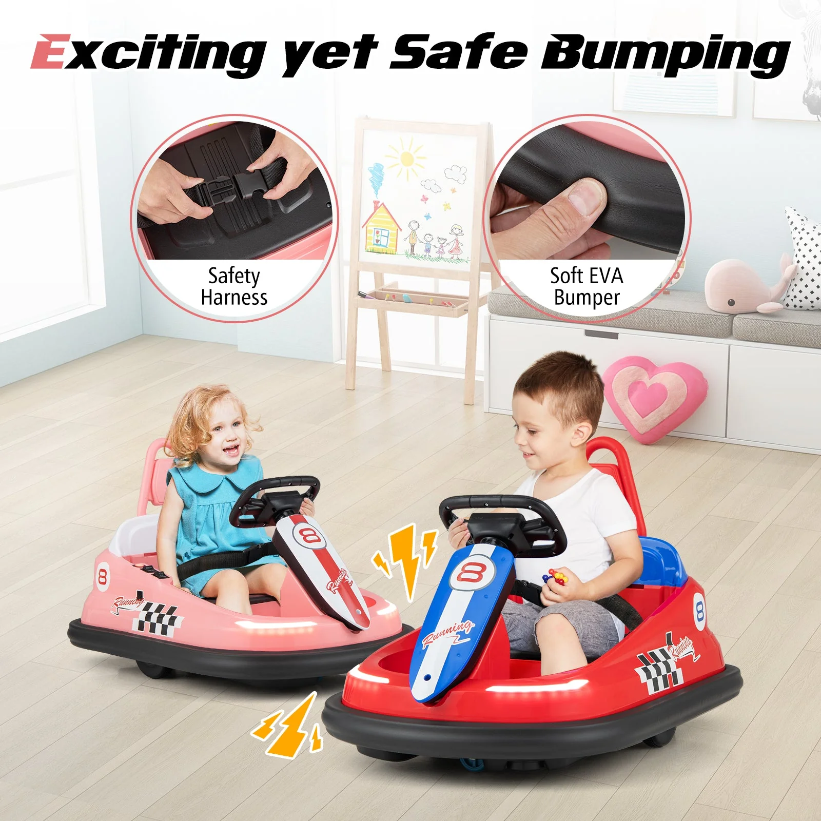 6V kids Ride-on Bumper Car with 360° Spinning and Dual Motors-Pink - Image 2