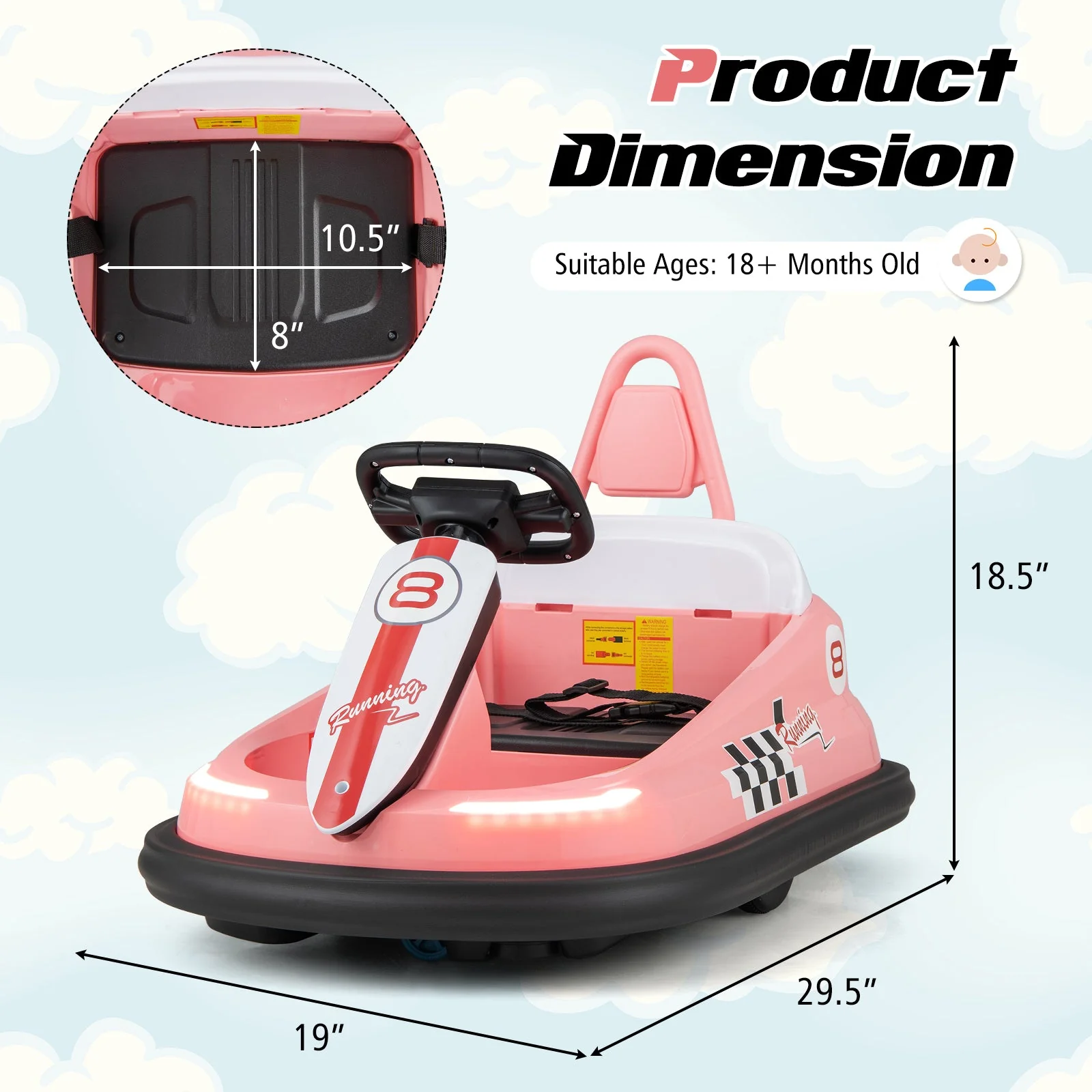 6V kids Ride-on Bumper Car with 360° Spinning and Dual Motors-Pink - Image 5