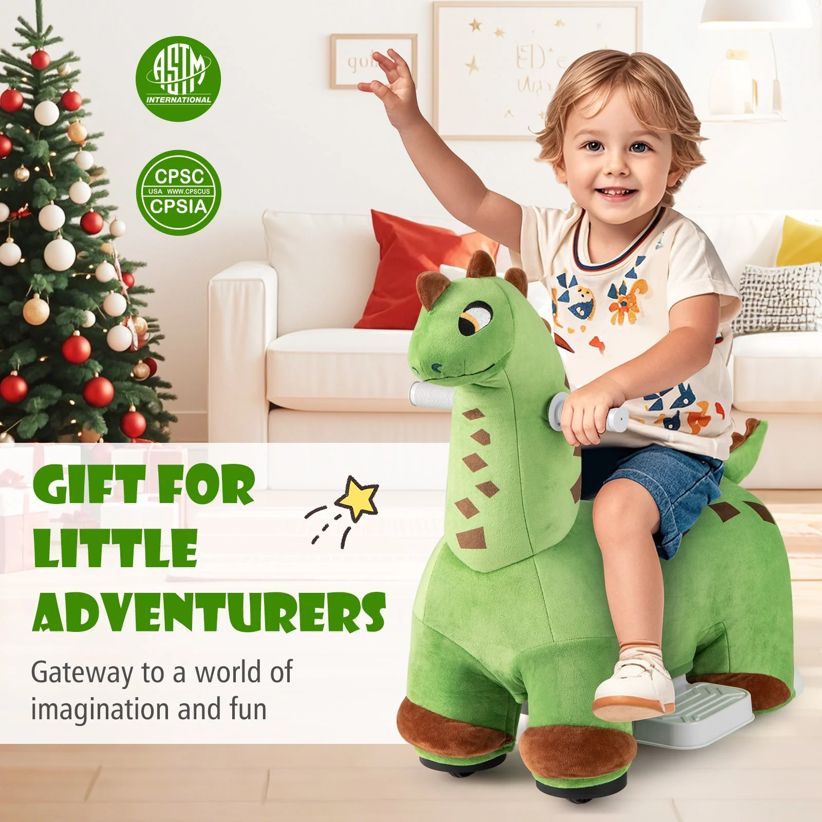 6V Kids Ride on Dinosaur with Foot Pedal and Padded Seat and Music-Green - Image 8