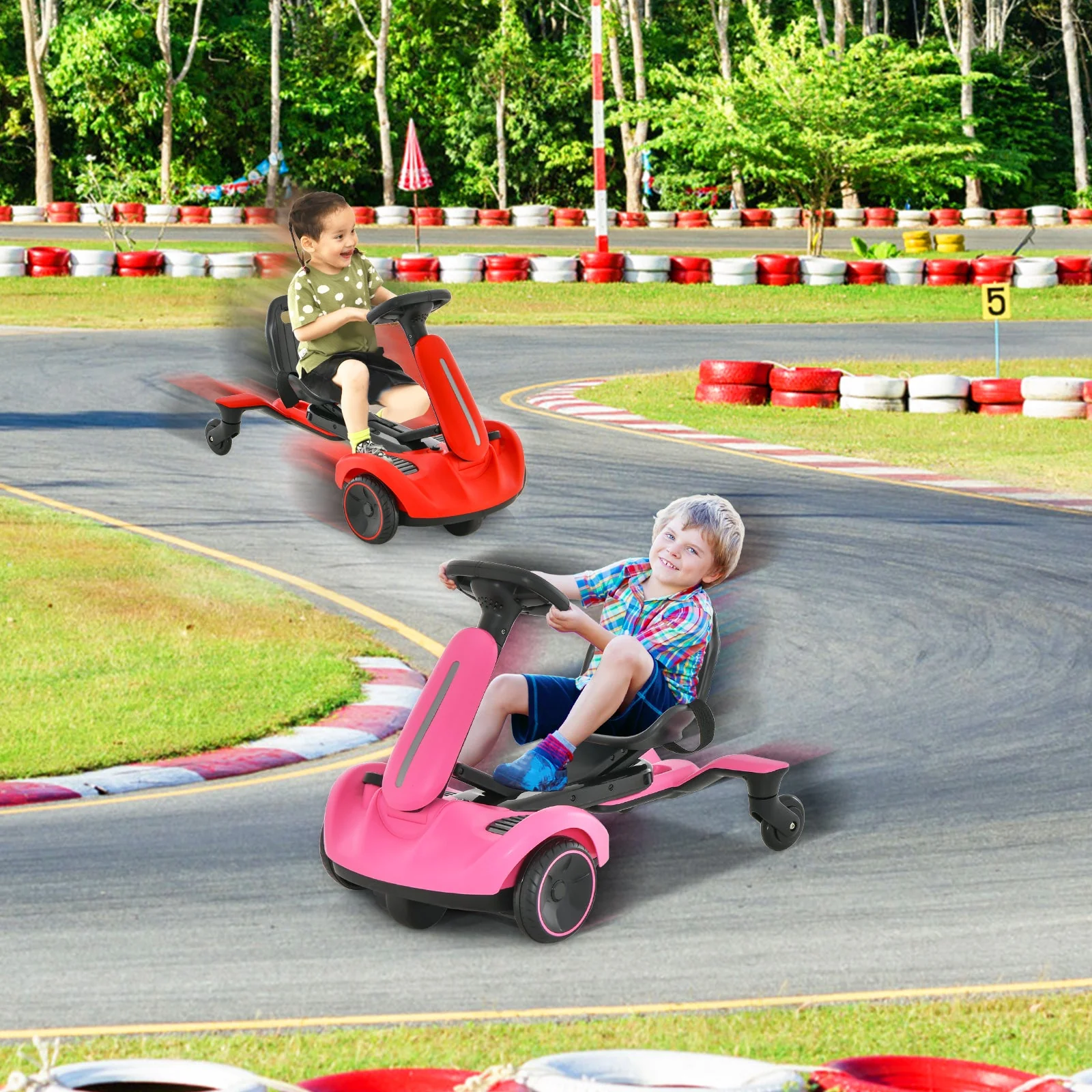 6V Kids Ride on Drift Car with 360° Spin and 2 Adjustable Heights-Red - Image 2
