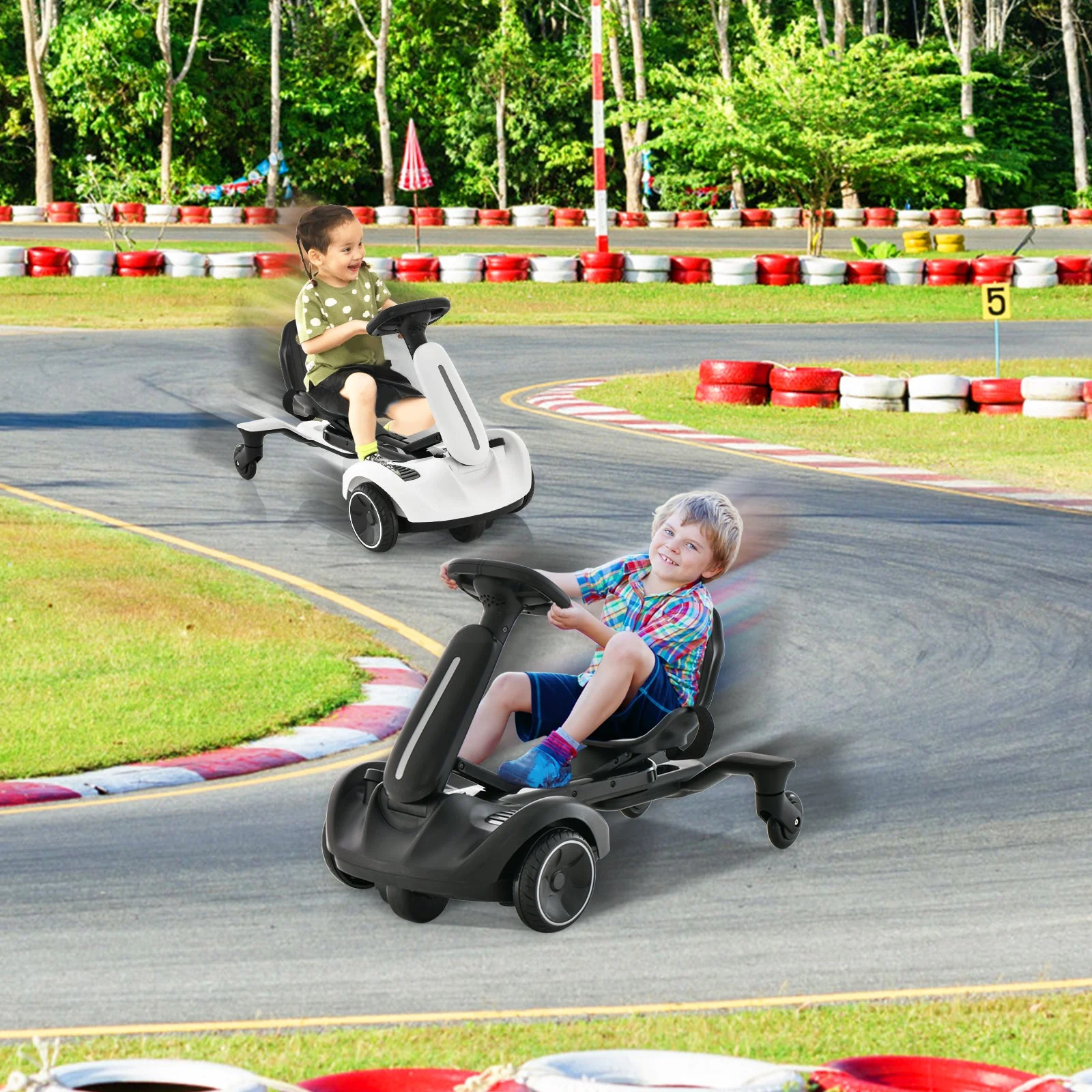 6V Kids Ride on Drift Car with 360° Spin and 2 Adjustable Heights-White - Image 2