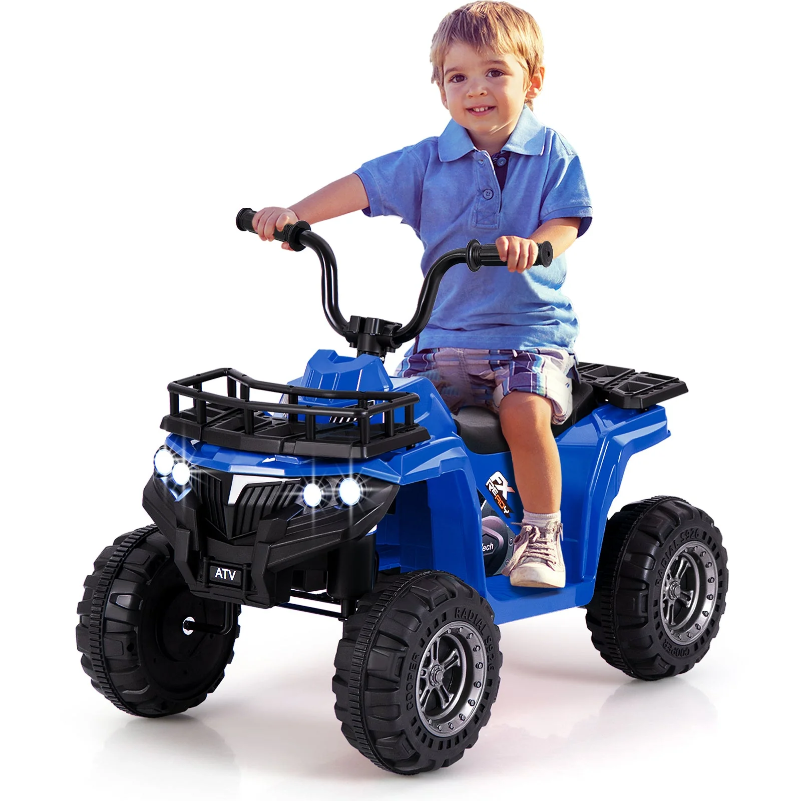 6V Kids Ride On Electric ATV with LED Headlights and MP3 Player-Blue - Image 3