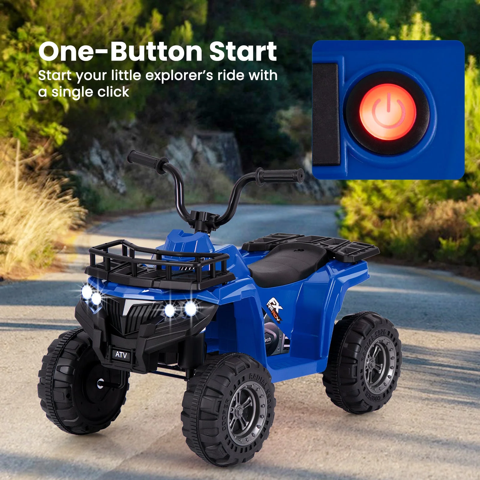 6V Kids Ride On Electric ATV with LED Headlights and MP3 Player-Blue - Image 6
