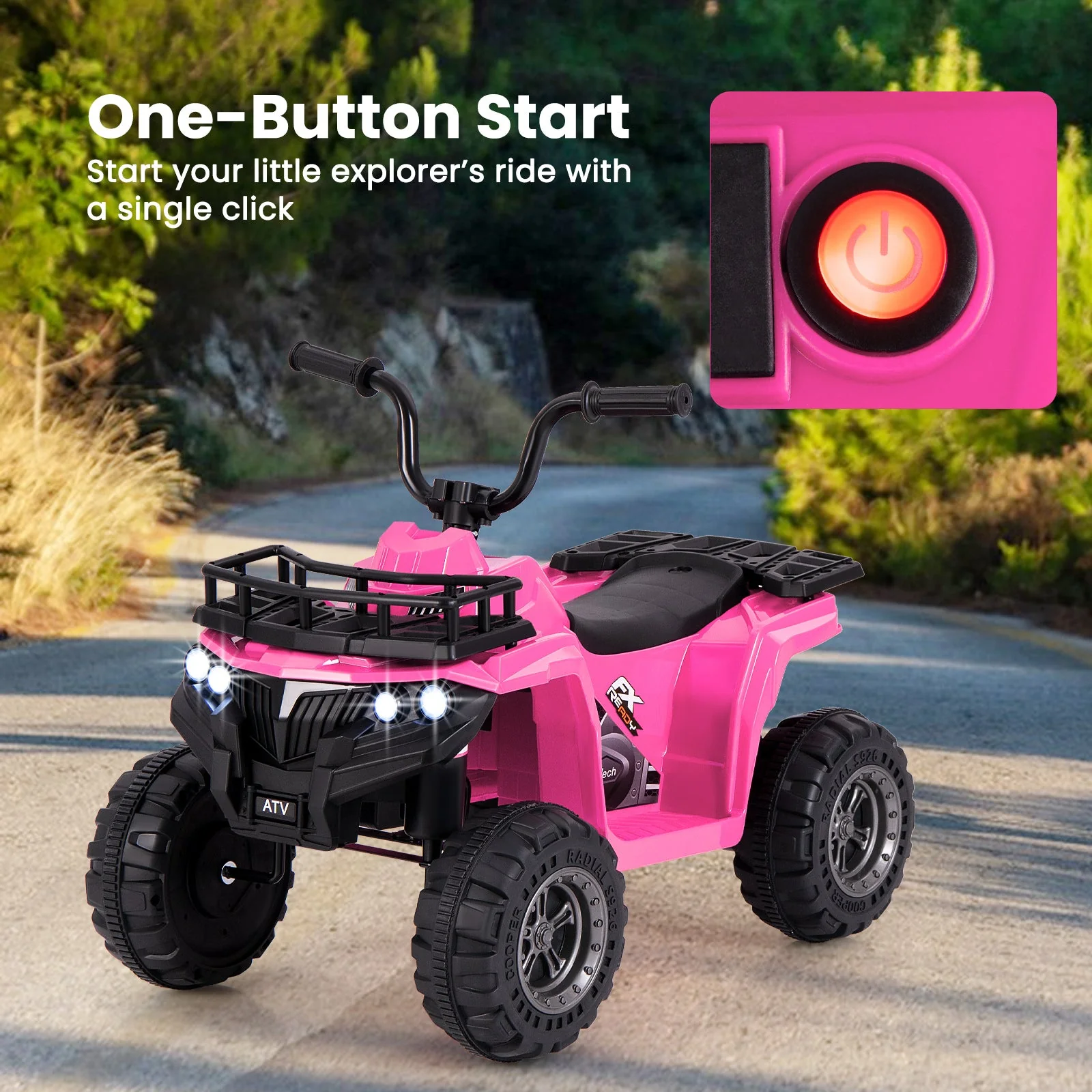 6V Kids Ride On Electric ATV with LED Headlights and MP3 Player-Pink - Image 6