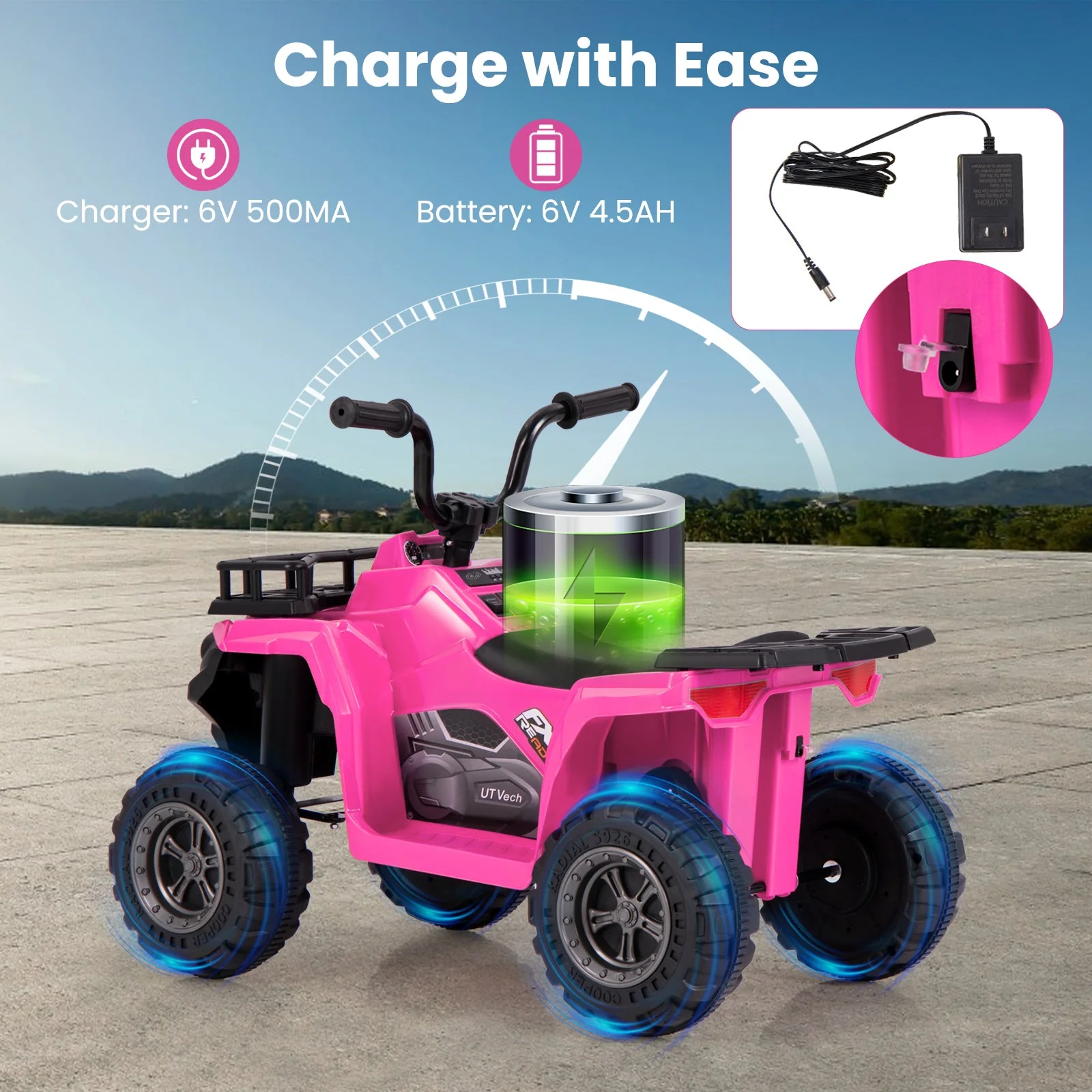 6V Kids Ride On Electric ATV with LED Headlights and MP3 Player-Pink - Image 7