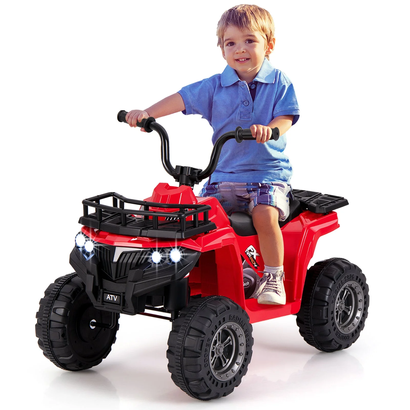 6V Kids Ride On Electric ATV with LED Headlights and MP3 Player-Red - Image 3