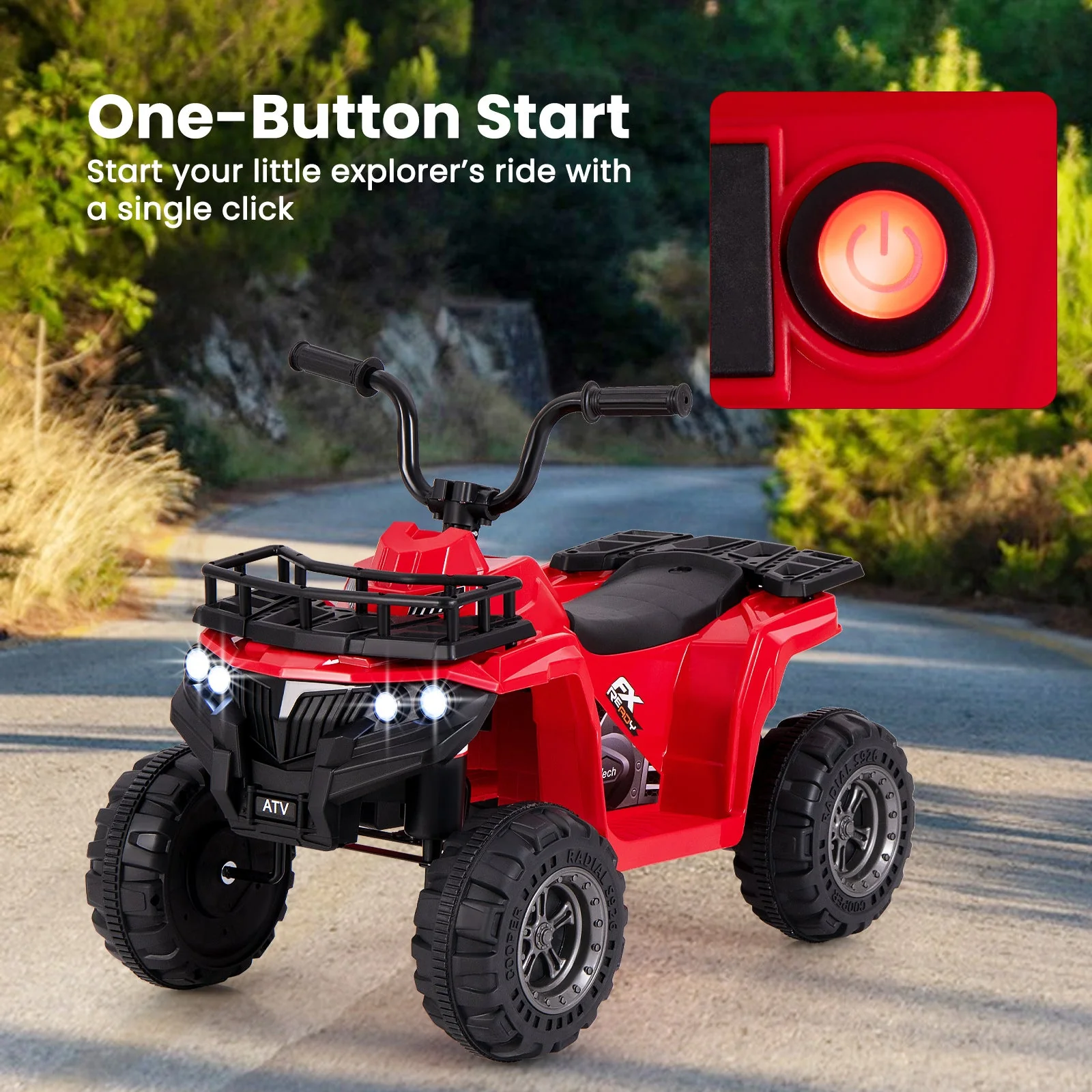 6V Kids Ride On Electric ATV with LED Headlights and MP3 Player-Red - Image 6
