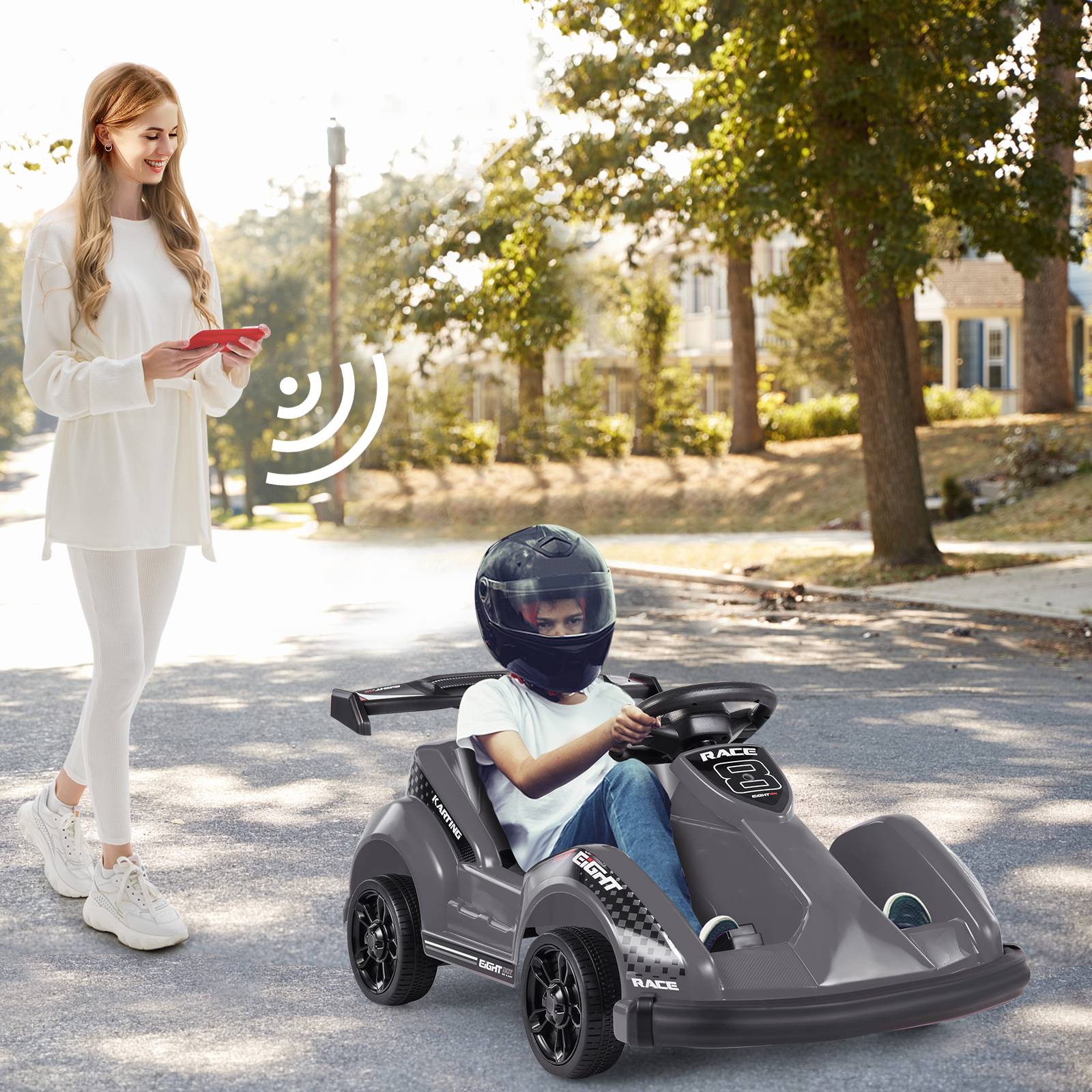 6V Kids Ride On Go Cart with Remote Control and Safety Belt-Black - Image 3