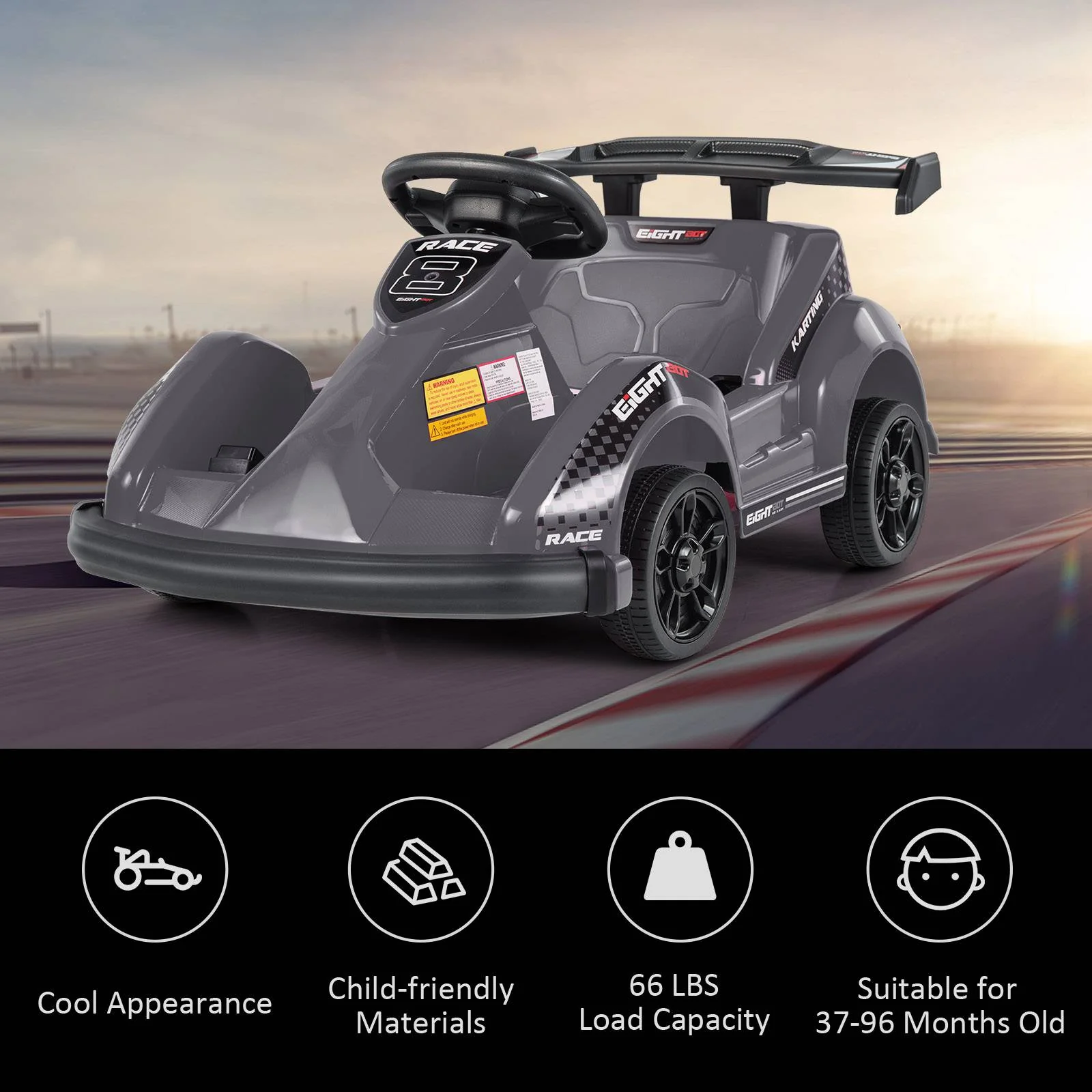 6V Kids Ride On Go Cart with Remote Control and Safety Belt-Black - Image 5
