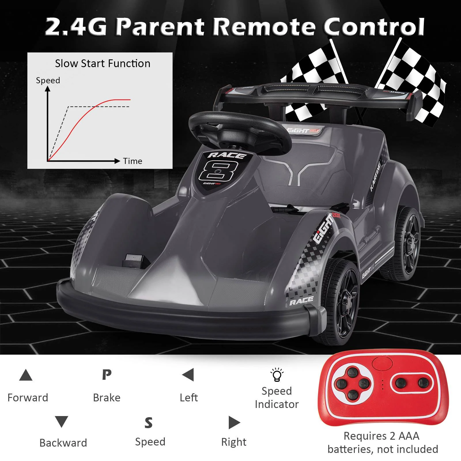 6V Kids Ride On Go Cart with Remote Control and Safety Belt-Black - Image 6