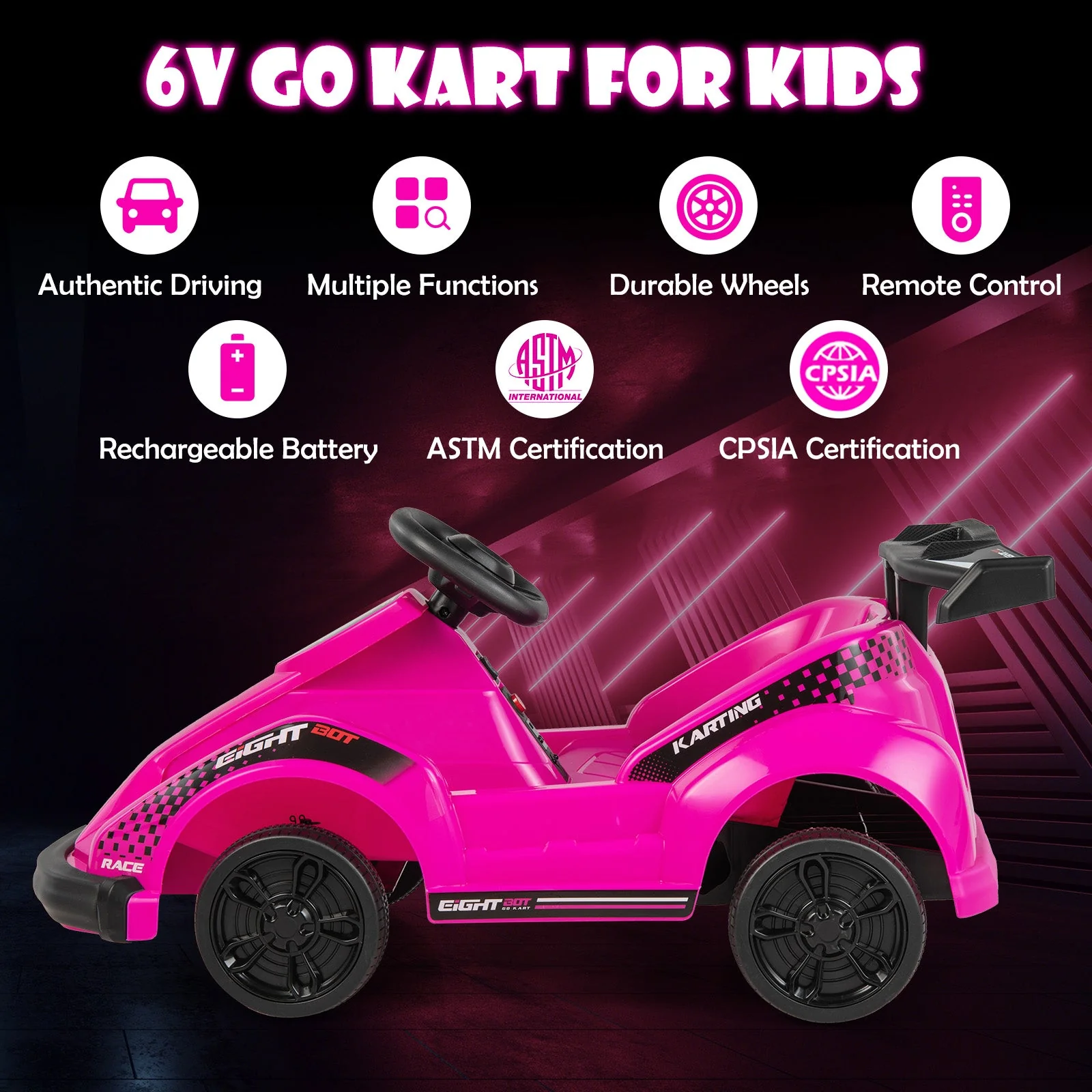 6V Kids Ride On Go Cart with Remote Control and Safety Belt-Pink - Image 3